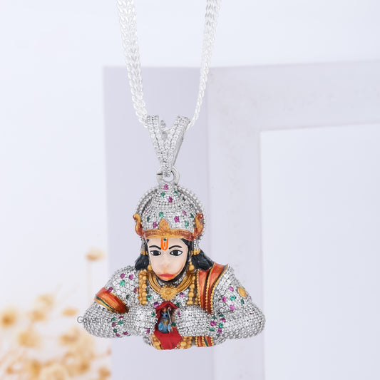 Ice Full Diamond Hanumanji Pendant Hip Hop Style 925 Silver Lord Hanuman Necklace