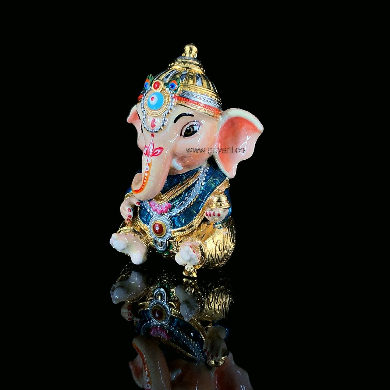 925 Silver Baal Ganesha Murti – Handcrafted Idol with Premium Meena Enamel Work – Hindu God Statue for Puja & Gifting