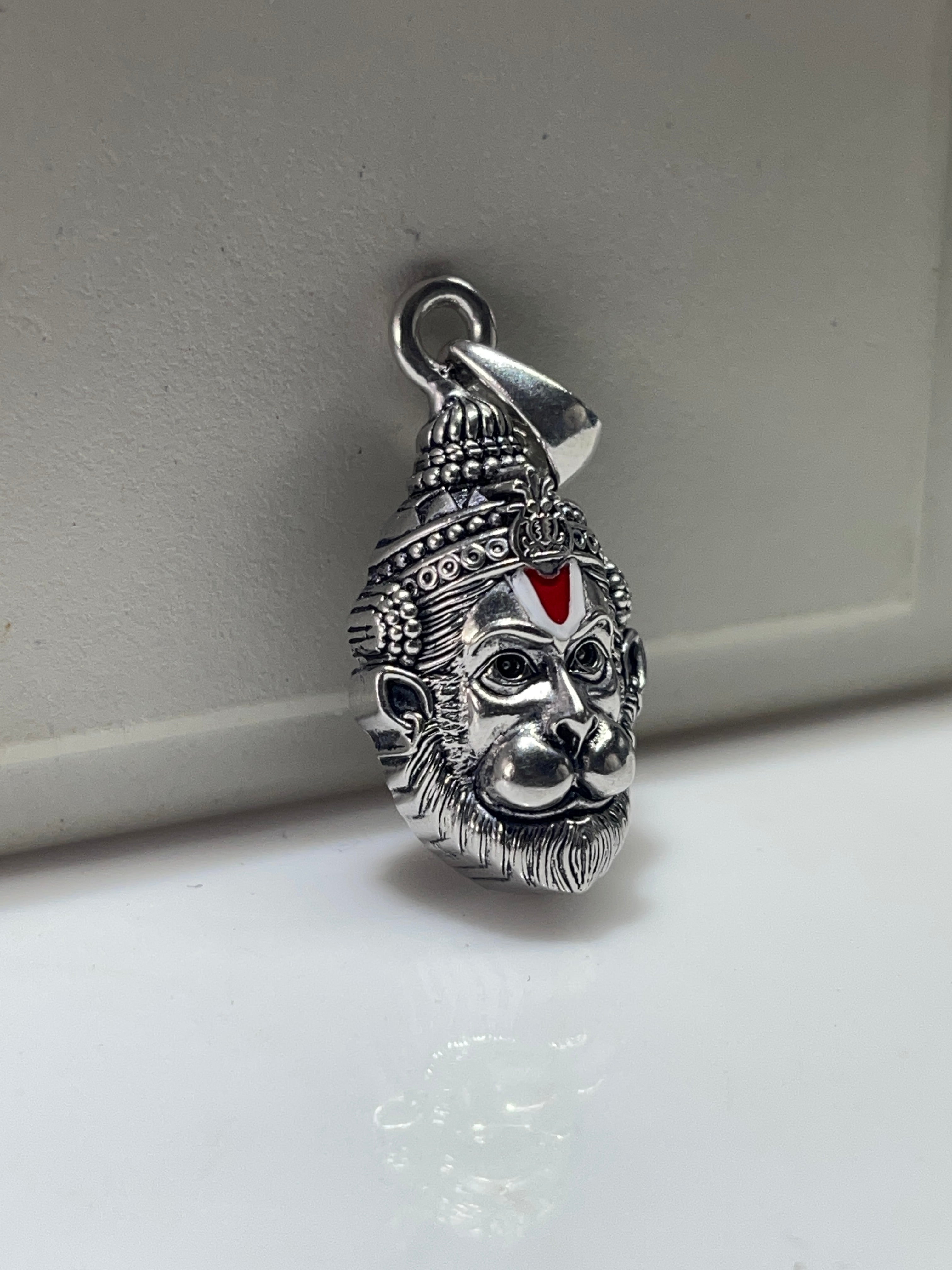 925 Oxidised Silver Hanumanji Face Pendant | Intricately Detailed Hindu God Necklace for Strength, Protection & Devotion