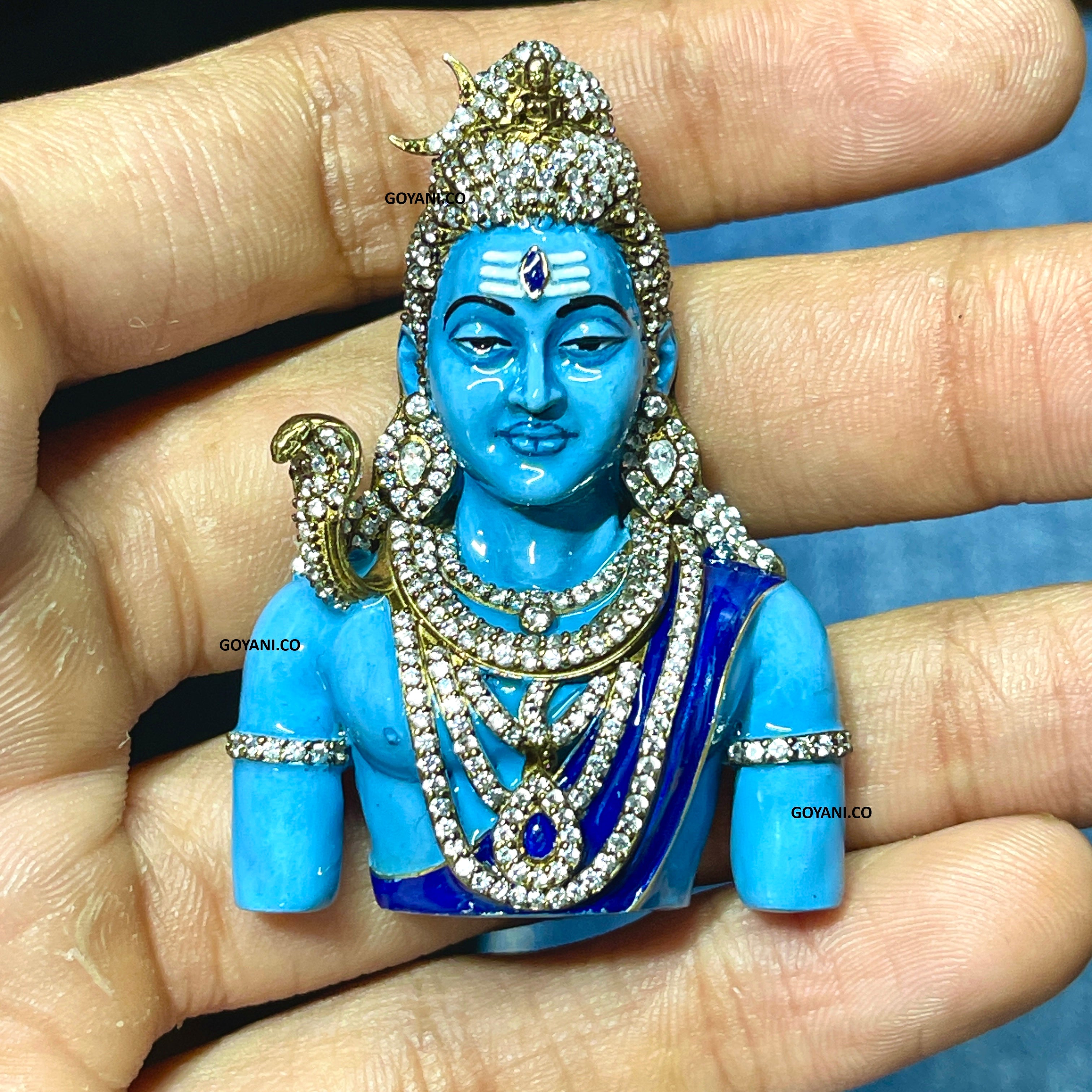 925 Silver Shiva Pendant with Meena Enamel & Sparkling Stone Work – Mahadev Spiritual Necklace | Hindu God Jewelry for Men & Women