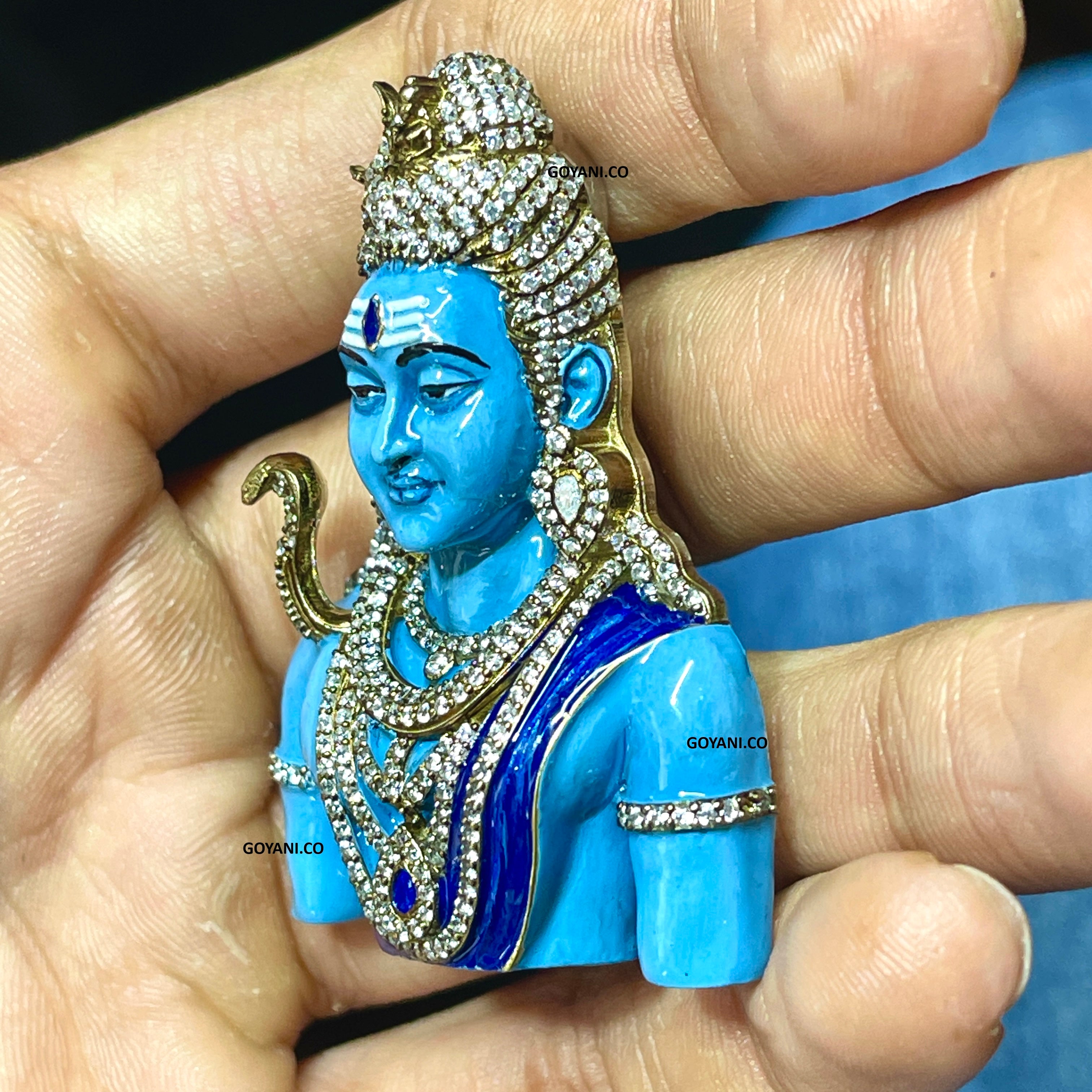 925 Silver Shiva Pendant with Meena Enamel & Sparkling Stone Work – Mahadev Spiritual Necklace | Hindu God Jewelry for Men & Women