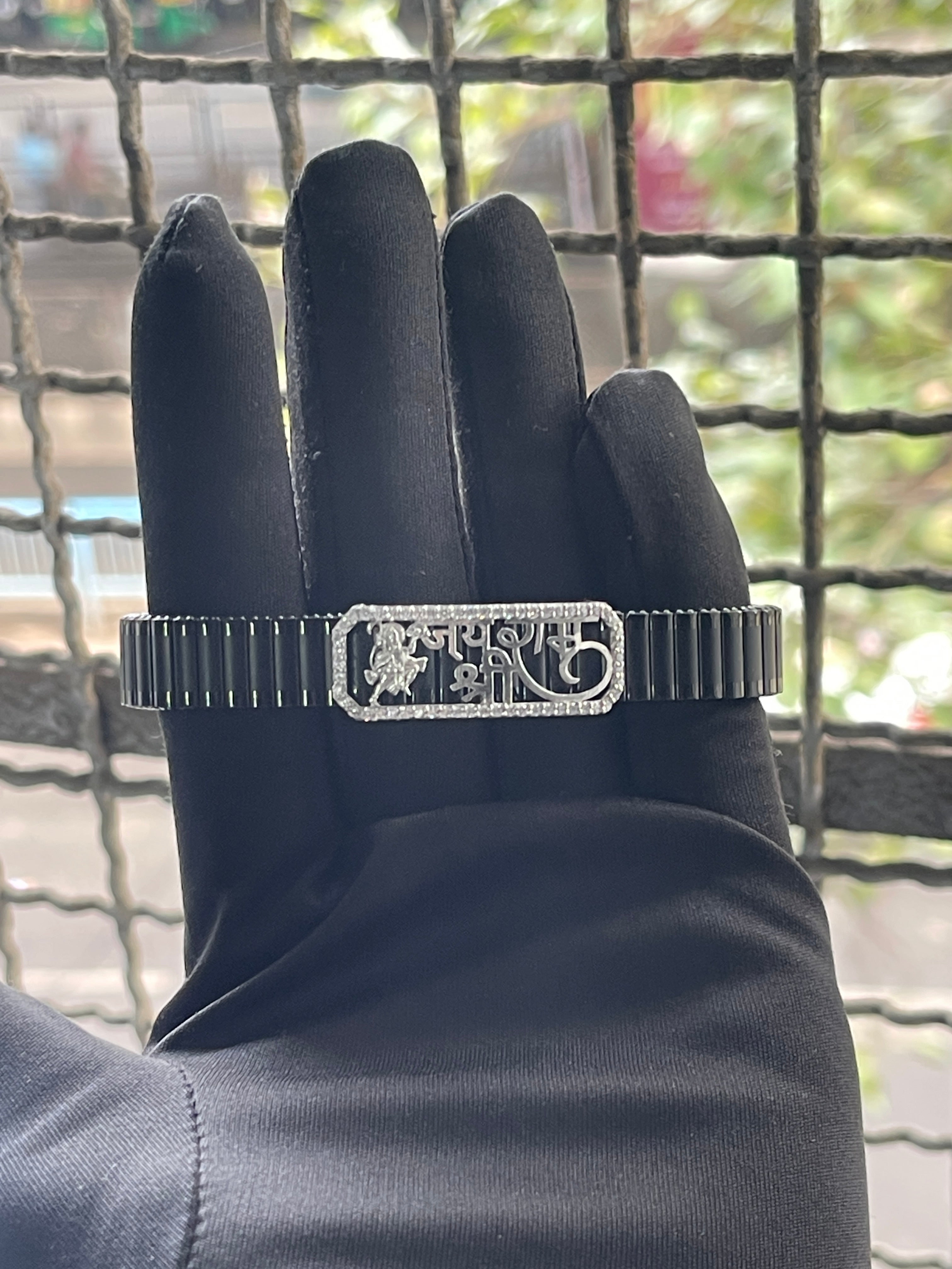 925 Silver Hanuman Ji Bracelet | Jai Shree Ram Kada with  Diamonds | Adjustable Strap Spiritual Kada for Men
