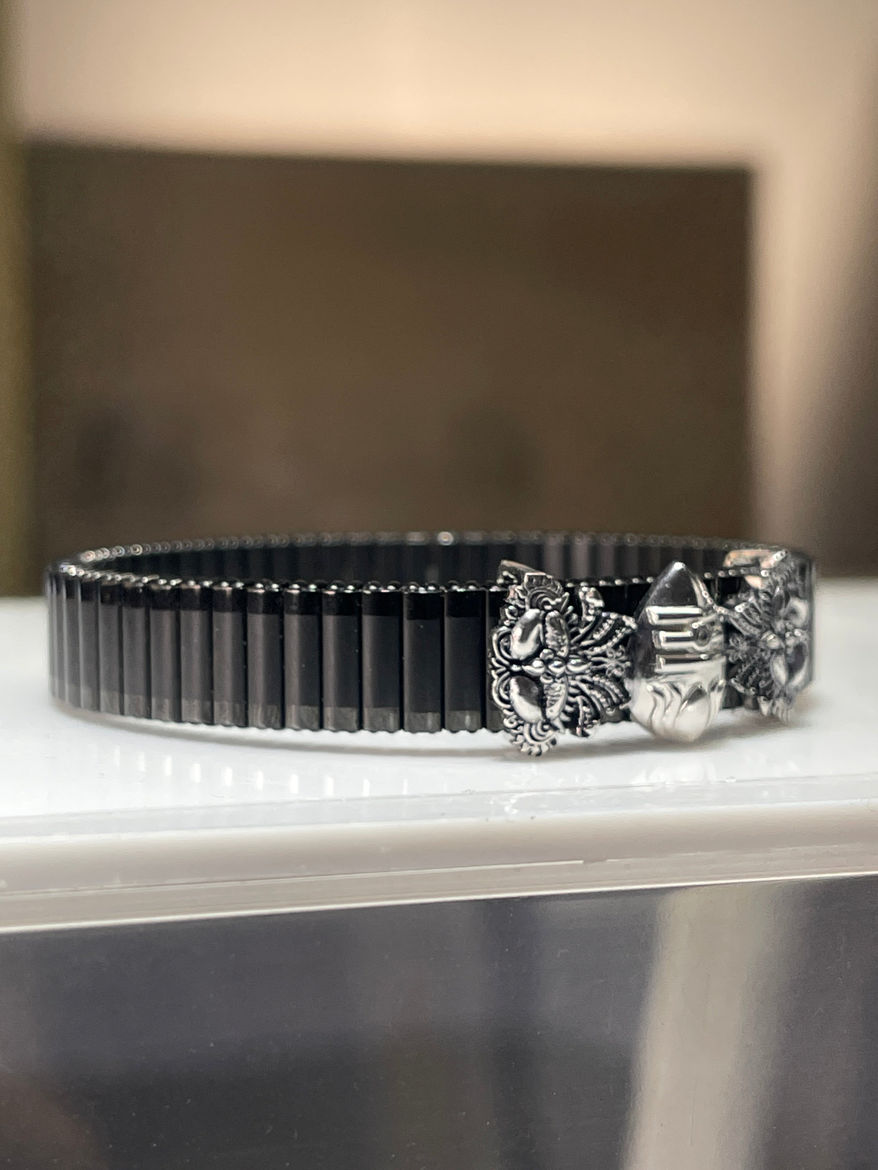 Murugan Vel Bracelet for Men | Lord Kartikeya Kada | Spiritual Silver Plated Kada with Black Strap | Hindu Religious Jewelry
