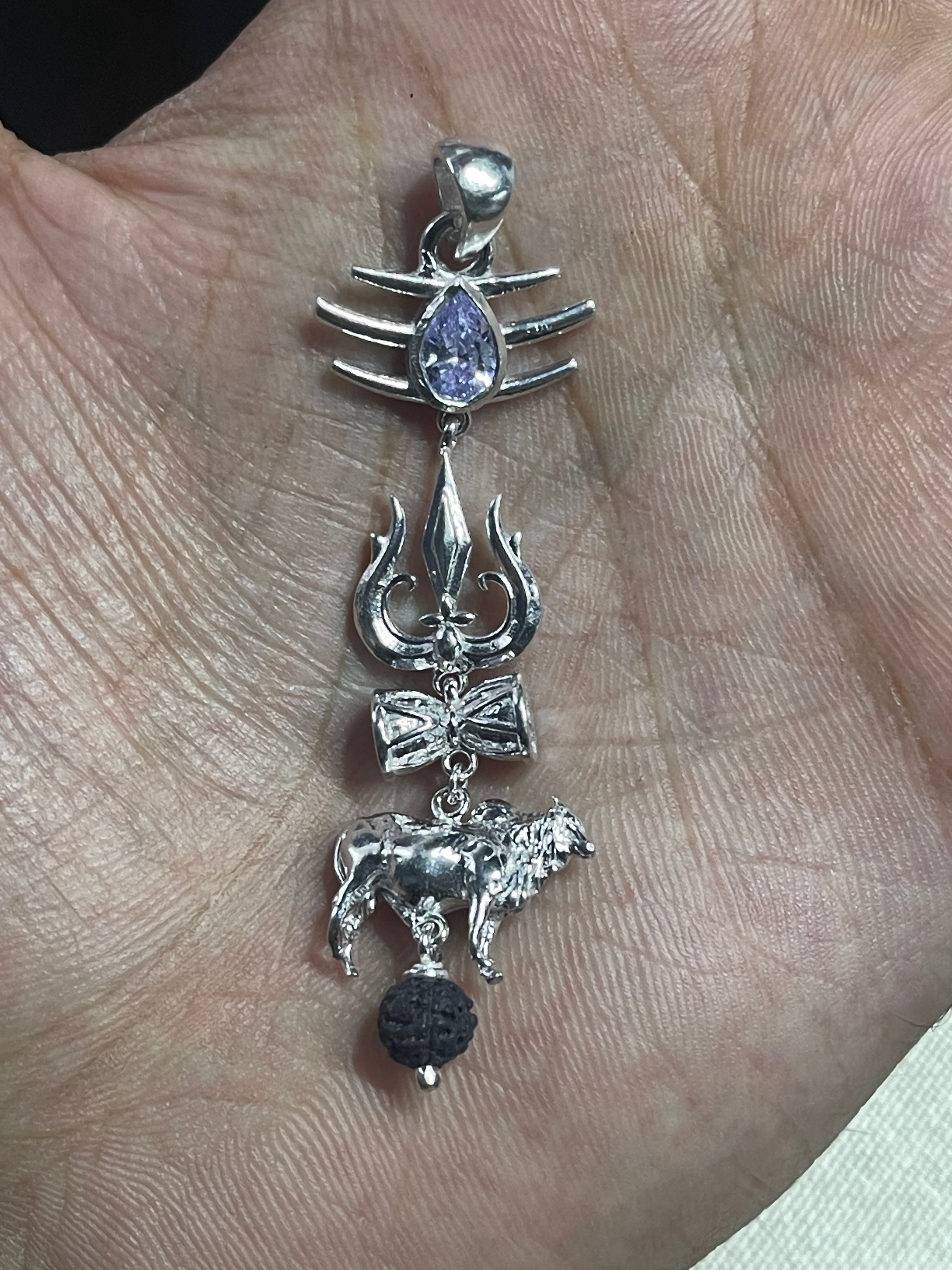 925 Silver Shiva Pendant with Trishul, Damru, Nandi & Rudraksha | Mahakal Spiritual Jewelry for Protection & Power