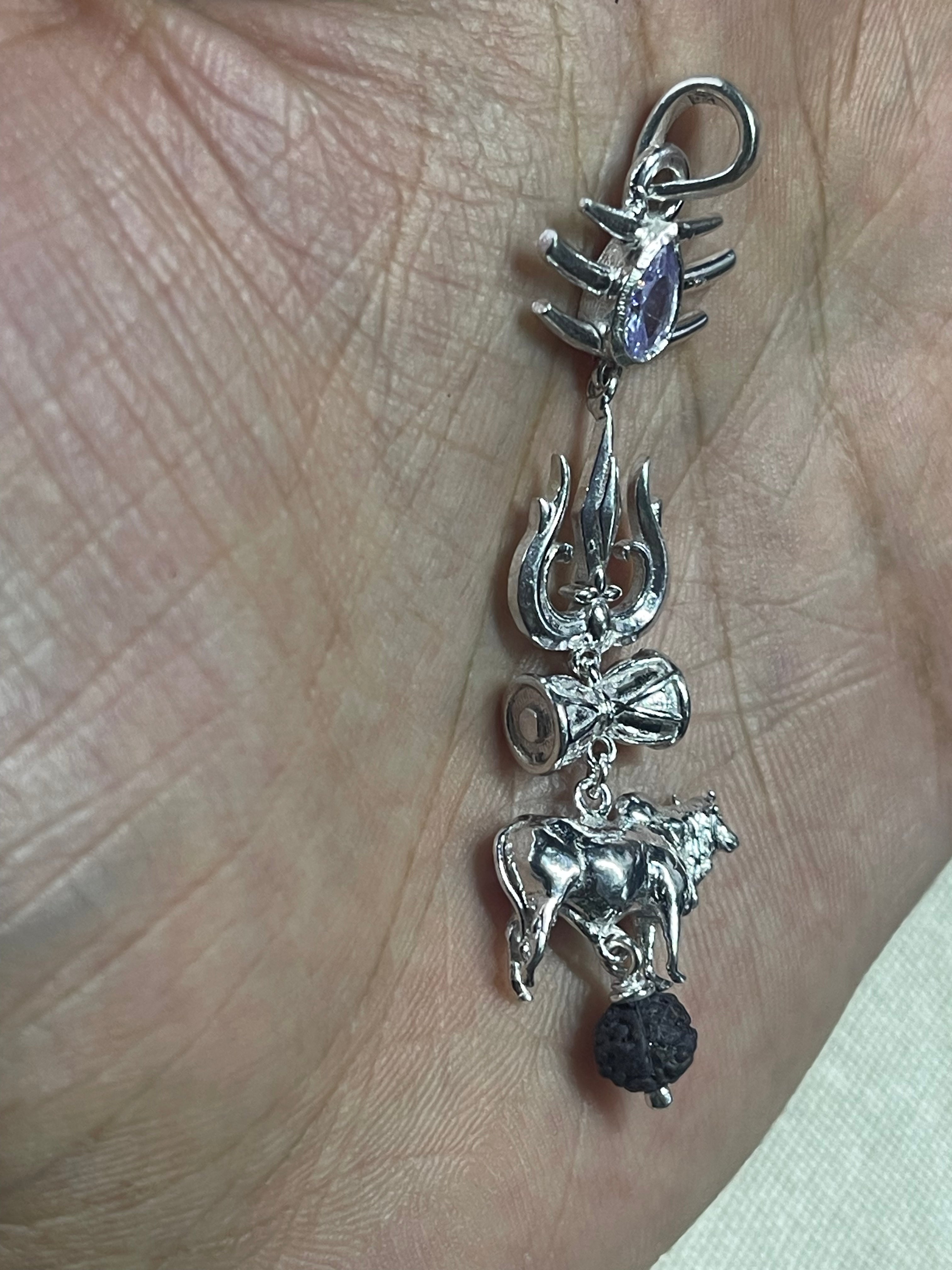 925 Silver Shiva Pendant with Trishul, Damru, Nandi & Rudraksha | Mahakal Spiritual Jewelry for Protection & Power