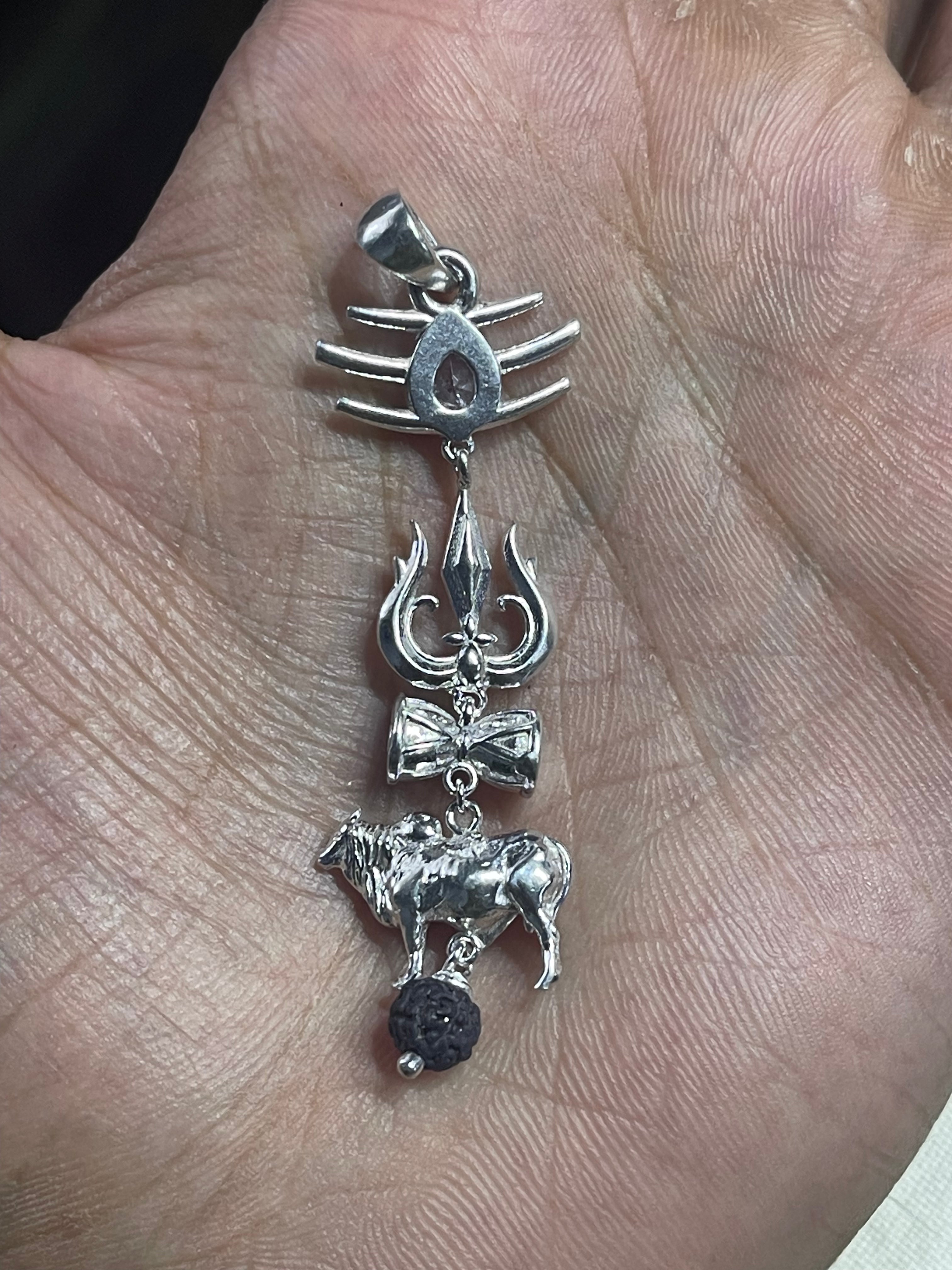 925 Silver Shiva Pendant with Trishul, Damru, Nandi & Rudraksha | Mahakal Spiritual Jewelry for Protection & Power