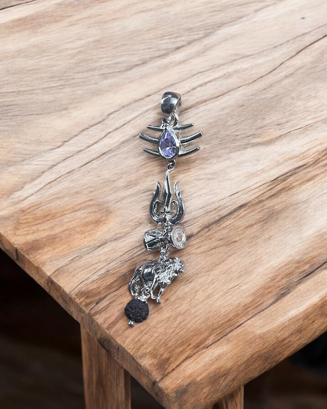 925 Silver Shiva Pendant with Trishul, Damru, Nandi & Rudraksha | Mahakal Spiritual Jewelry for Protection & Power