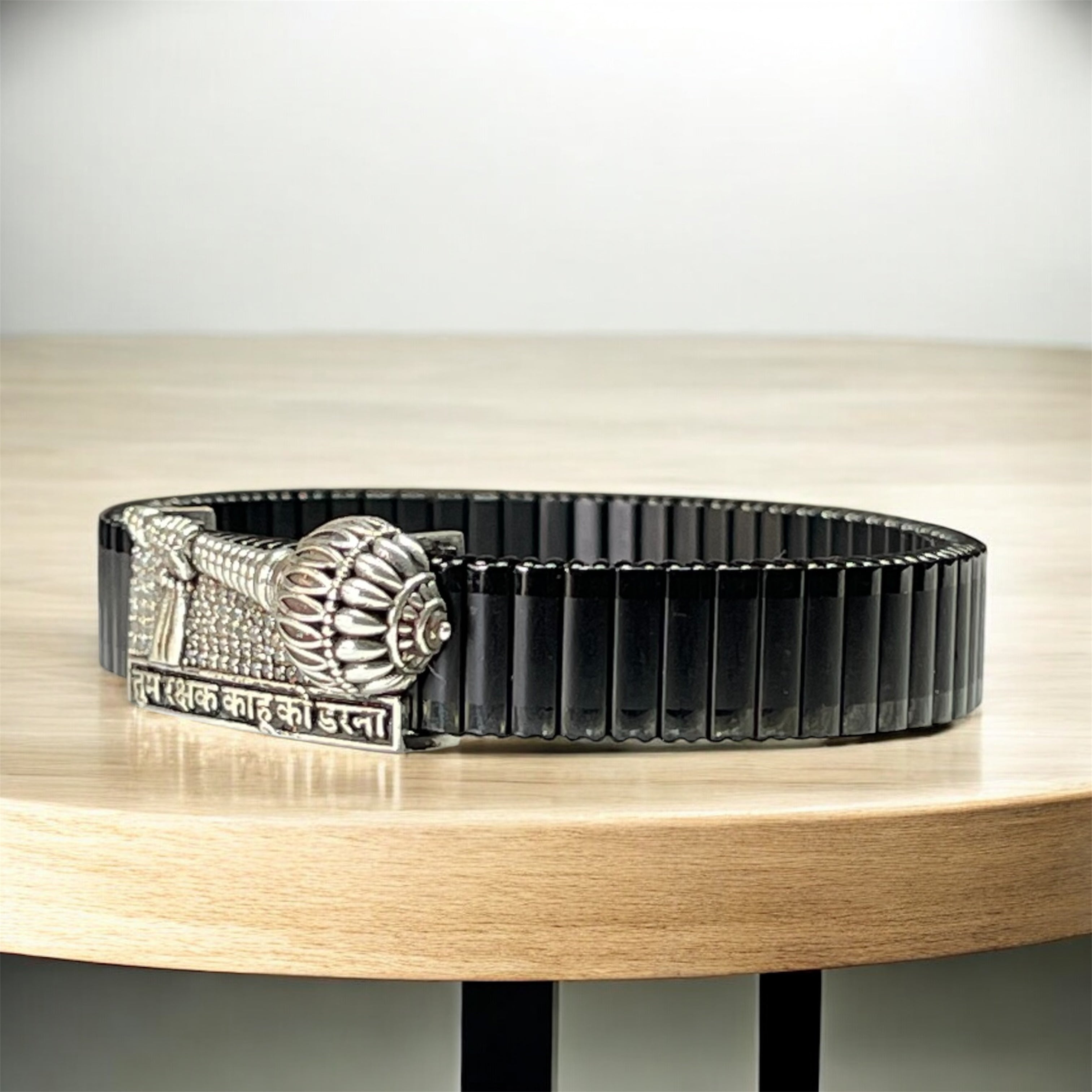 925 Silver Hanuman Gada Bracelet | “Tum Rakshak Kahu Ko Darna” Engraved Kada