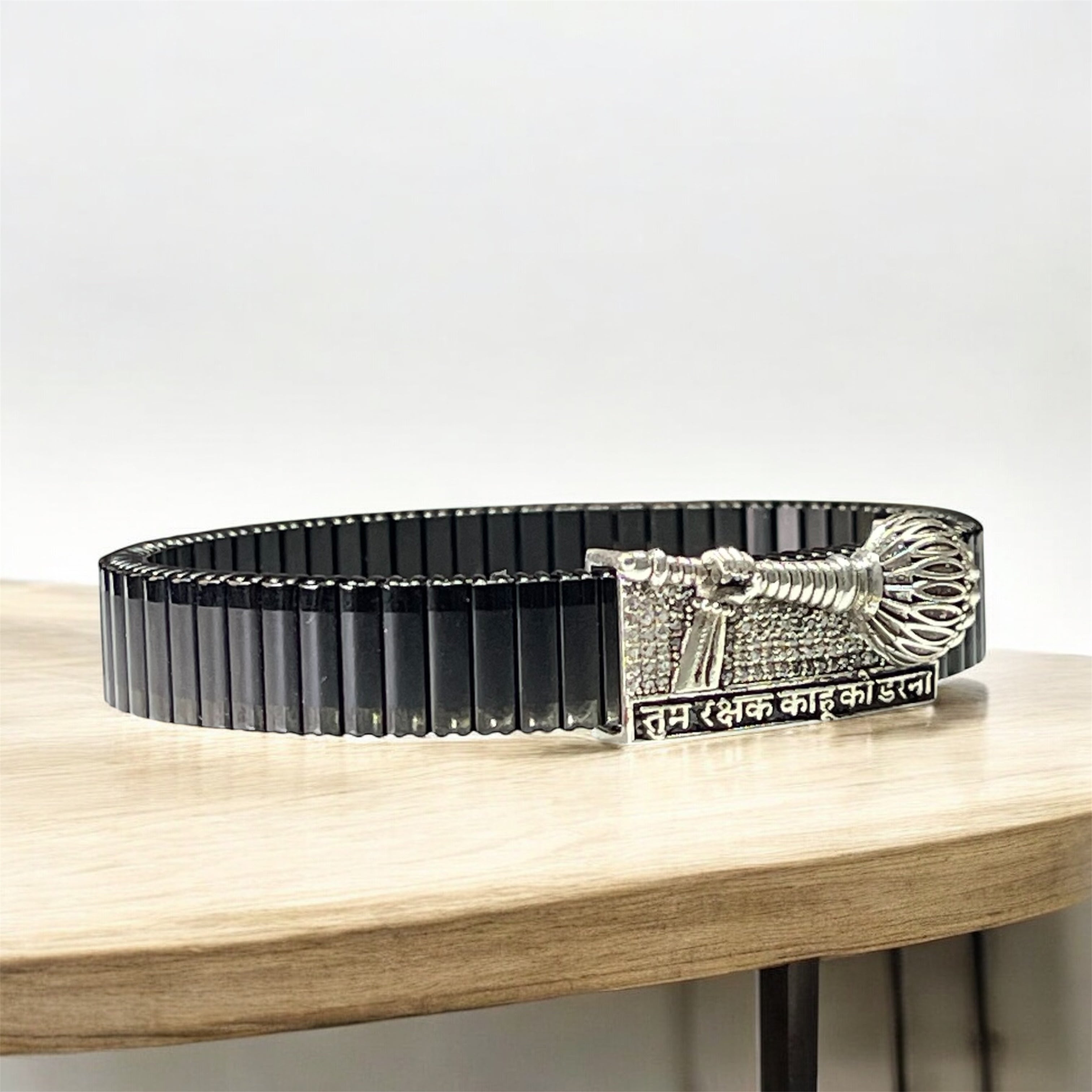 925 Silver Hanuman Gada Bracelet | “Tum Rakshak Kahu Ko Darna” Engraved Kada
