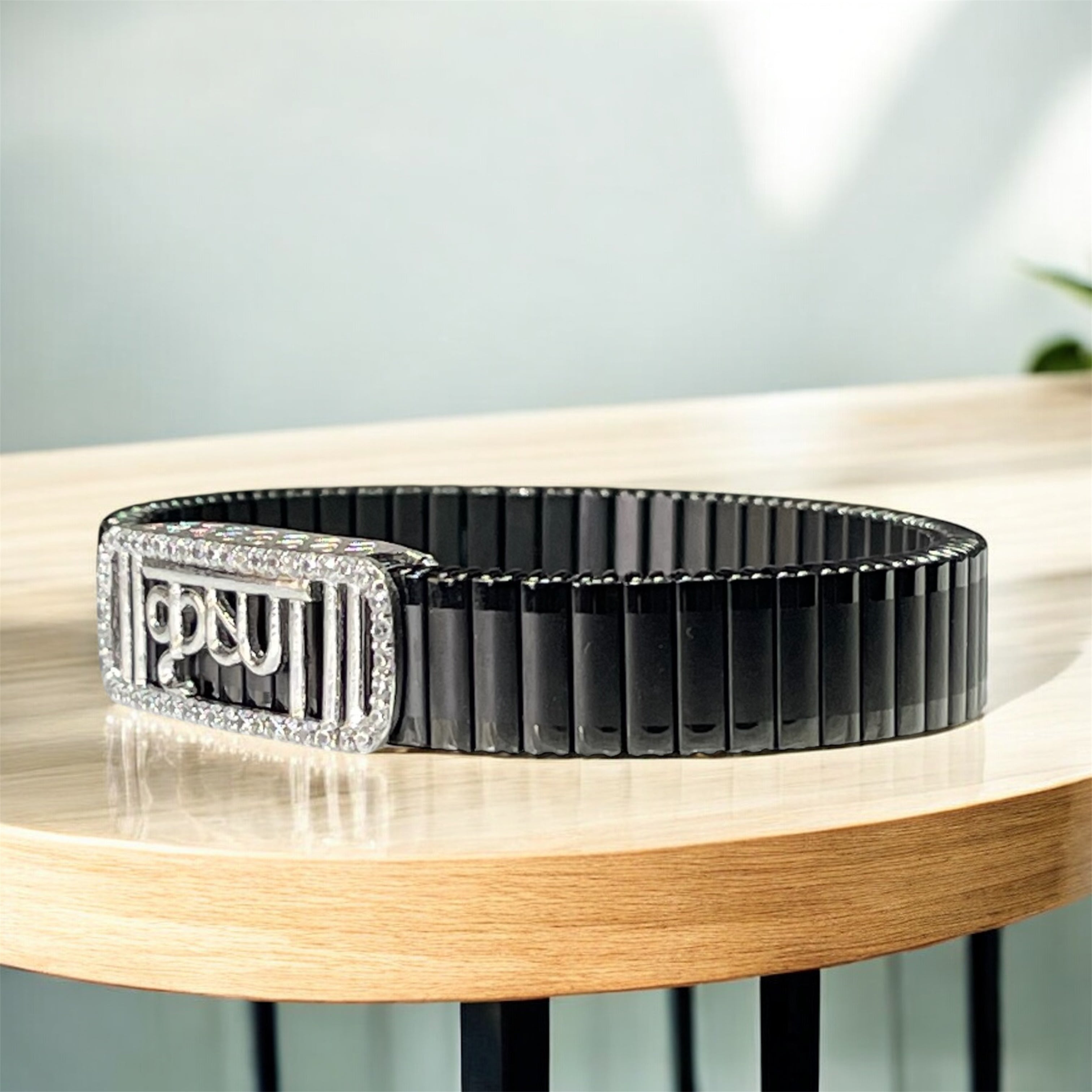 925 Silver Krishna Bracelet | “Krishna” Text Motif with Iced Border