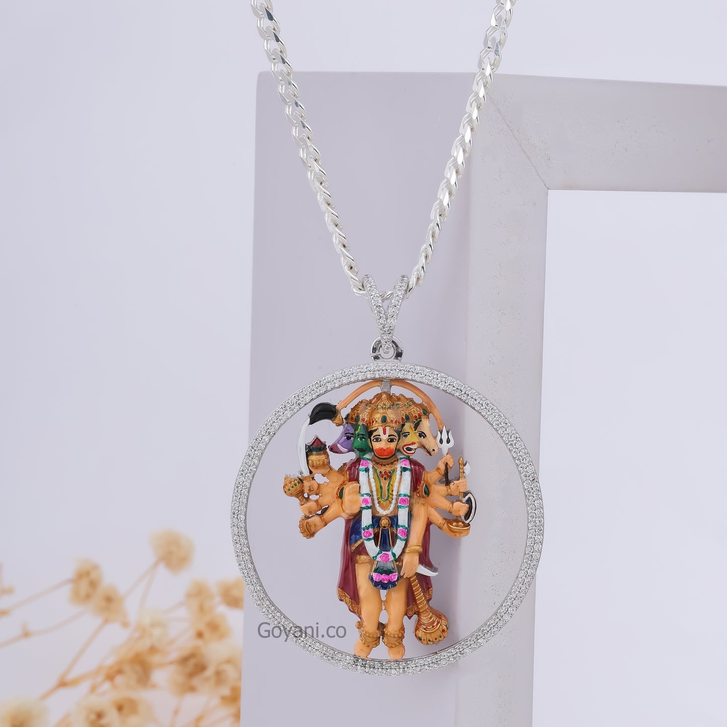 Enamelled Panchmukhi Hanuman Silver Pendant