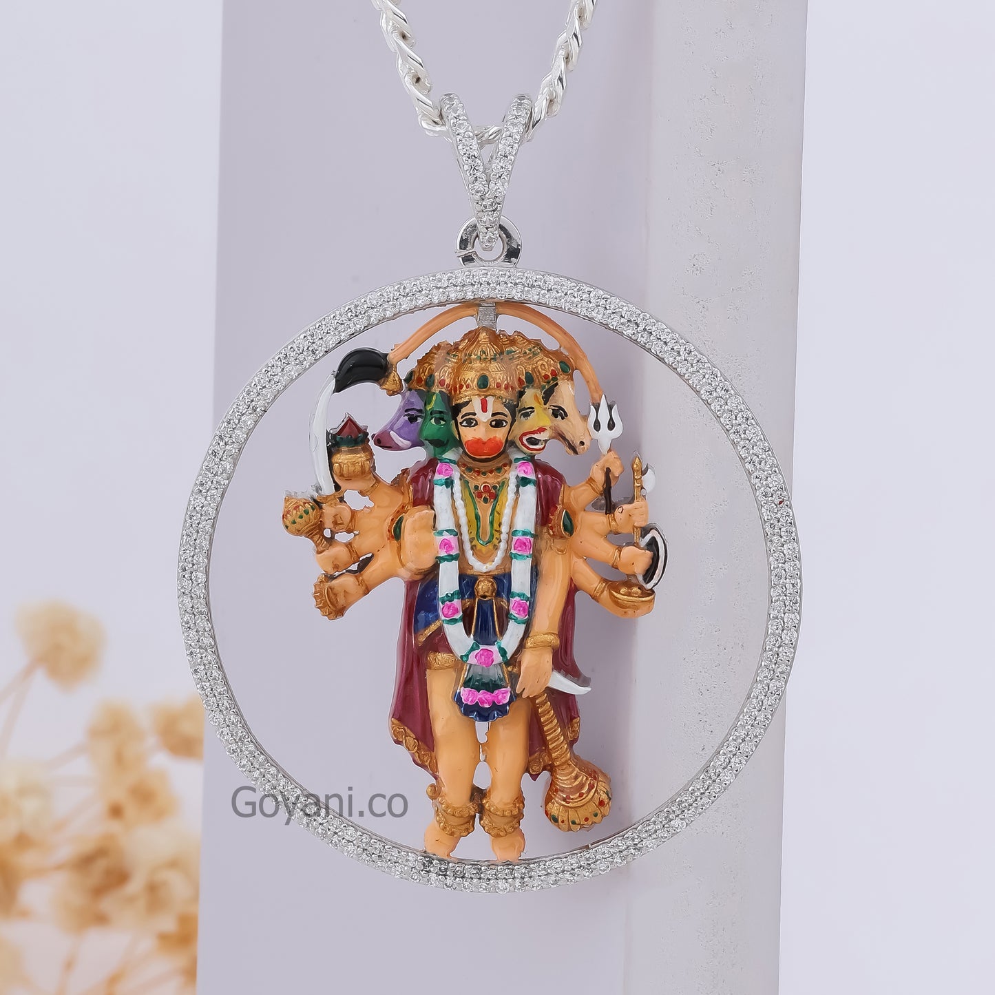 Enamelled Panchmukhi Hanuman Silver Pendant