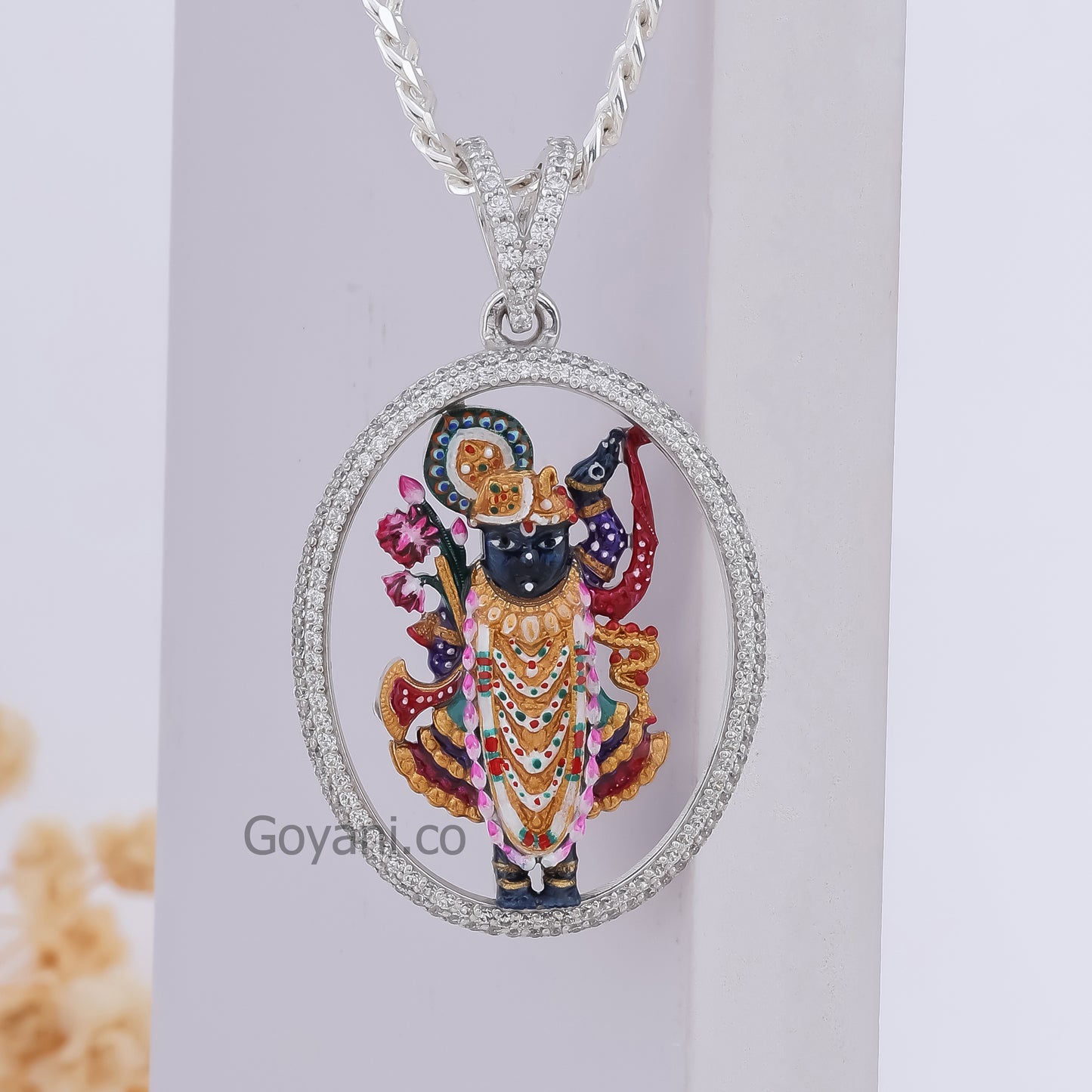 Shrinathji Enamel 925 Silver Pendant: