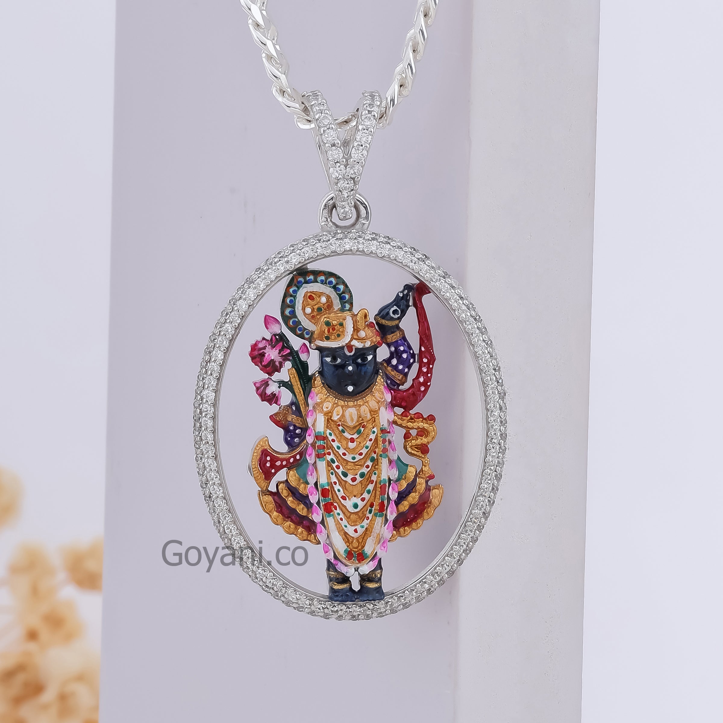 Shrinathji Enamel 925 Silver Pendant: