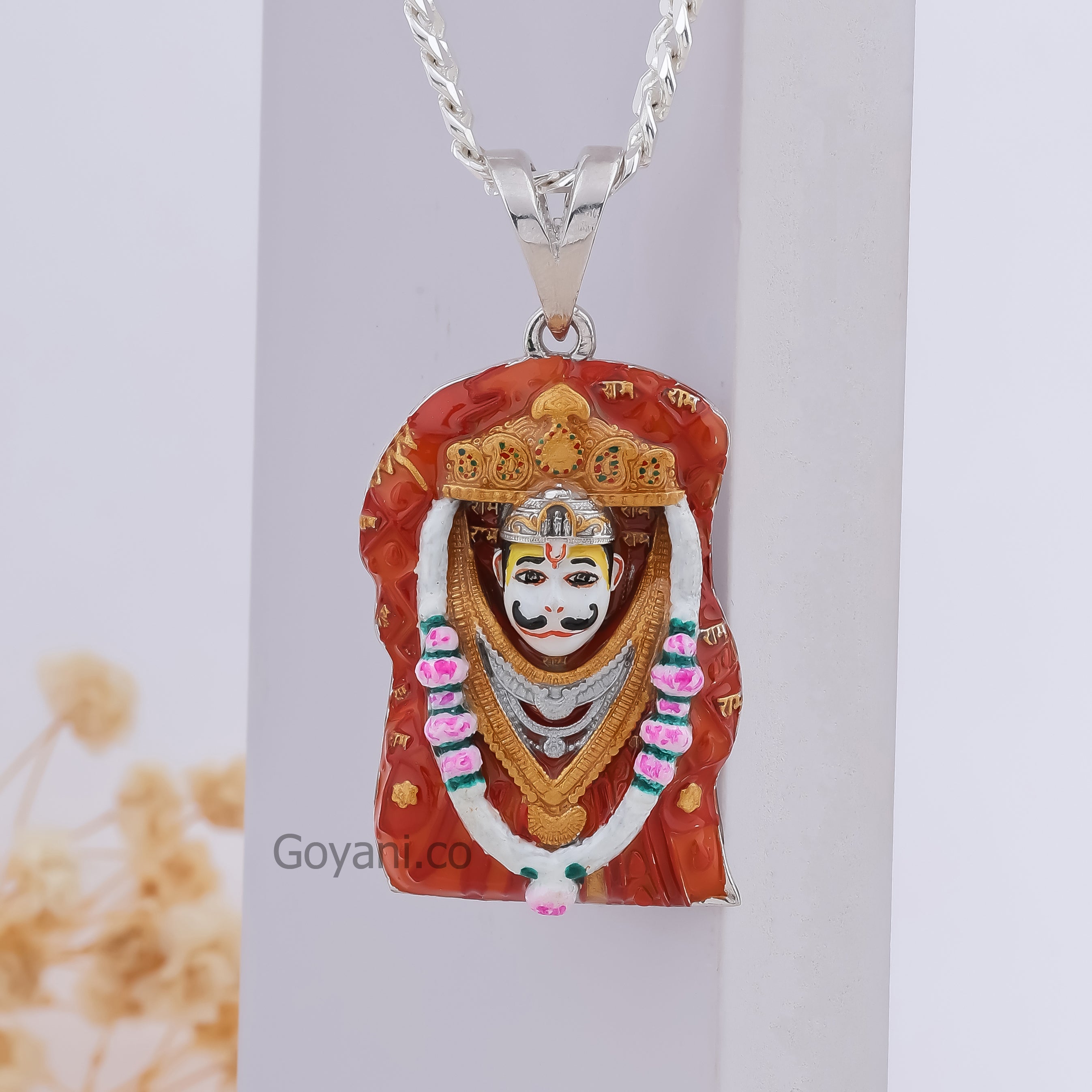 Bhurakhiya Hanumanji Enamel 925 Silver Pendant