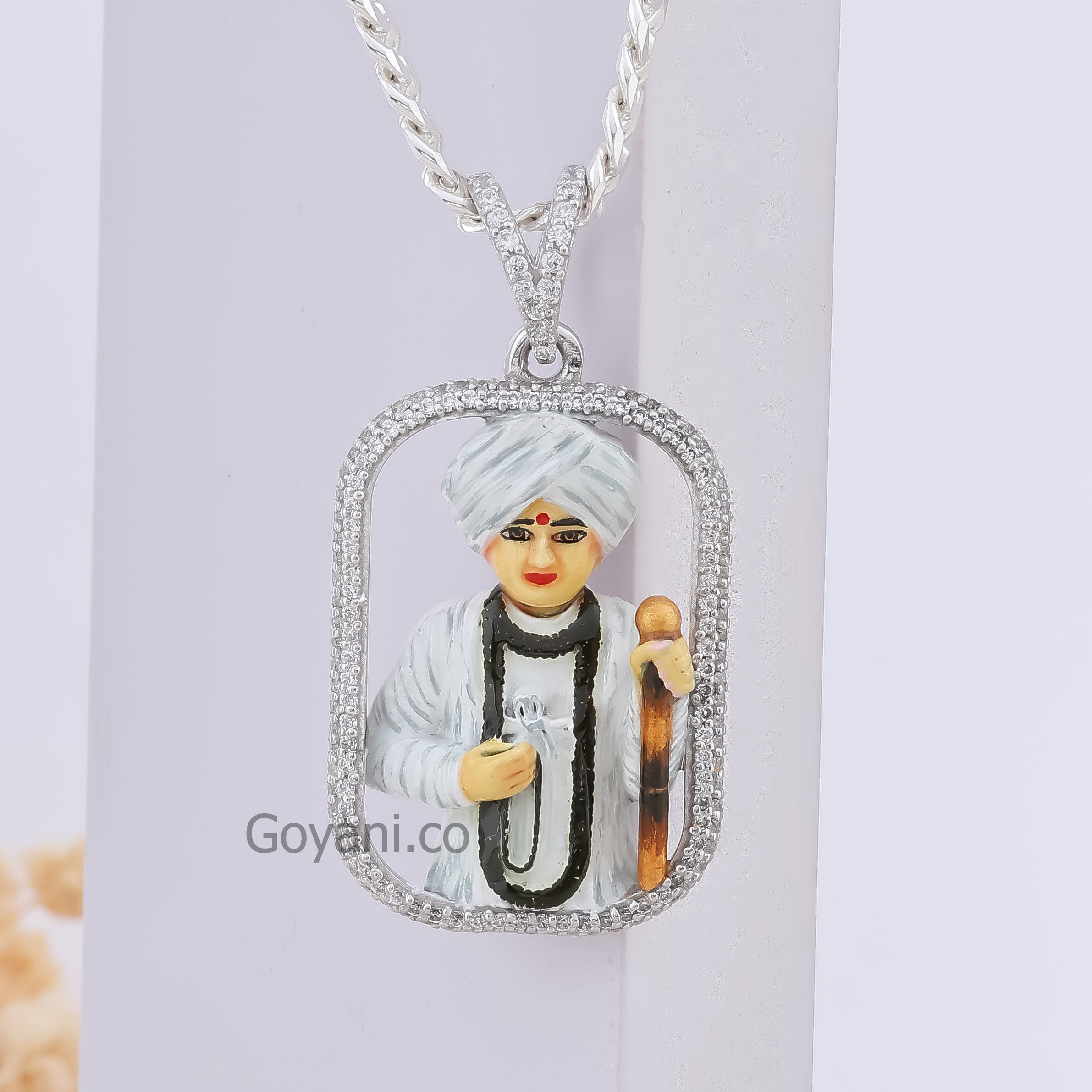 Jalaram Bapa Enamel 925 Silver Pendant