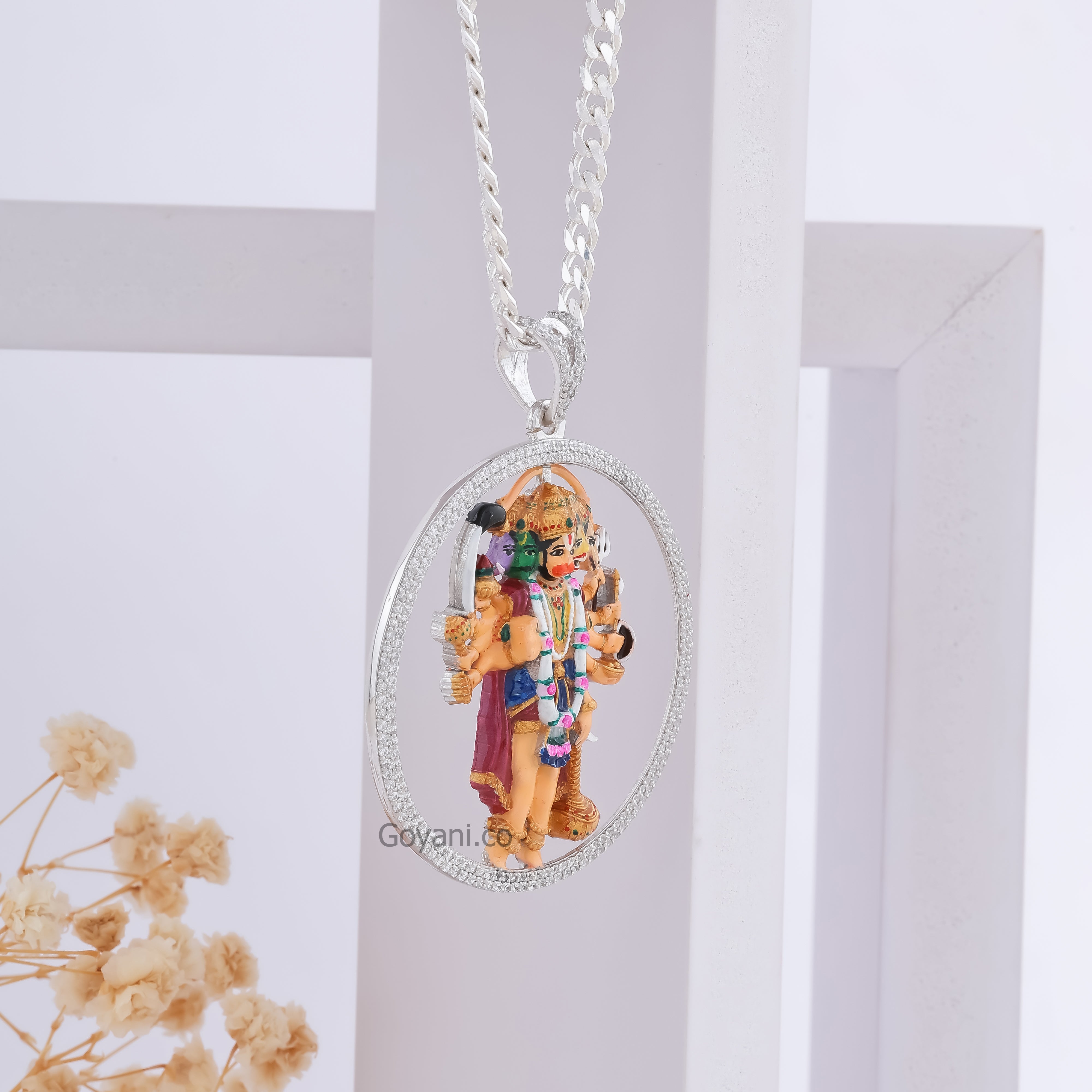 Enamelled Panchmukhi Hanuman Silver Pendant