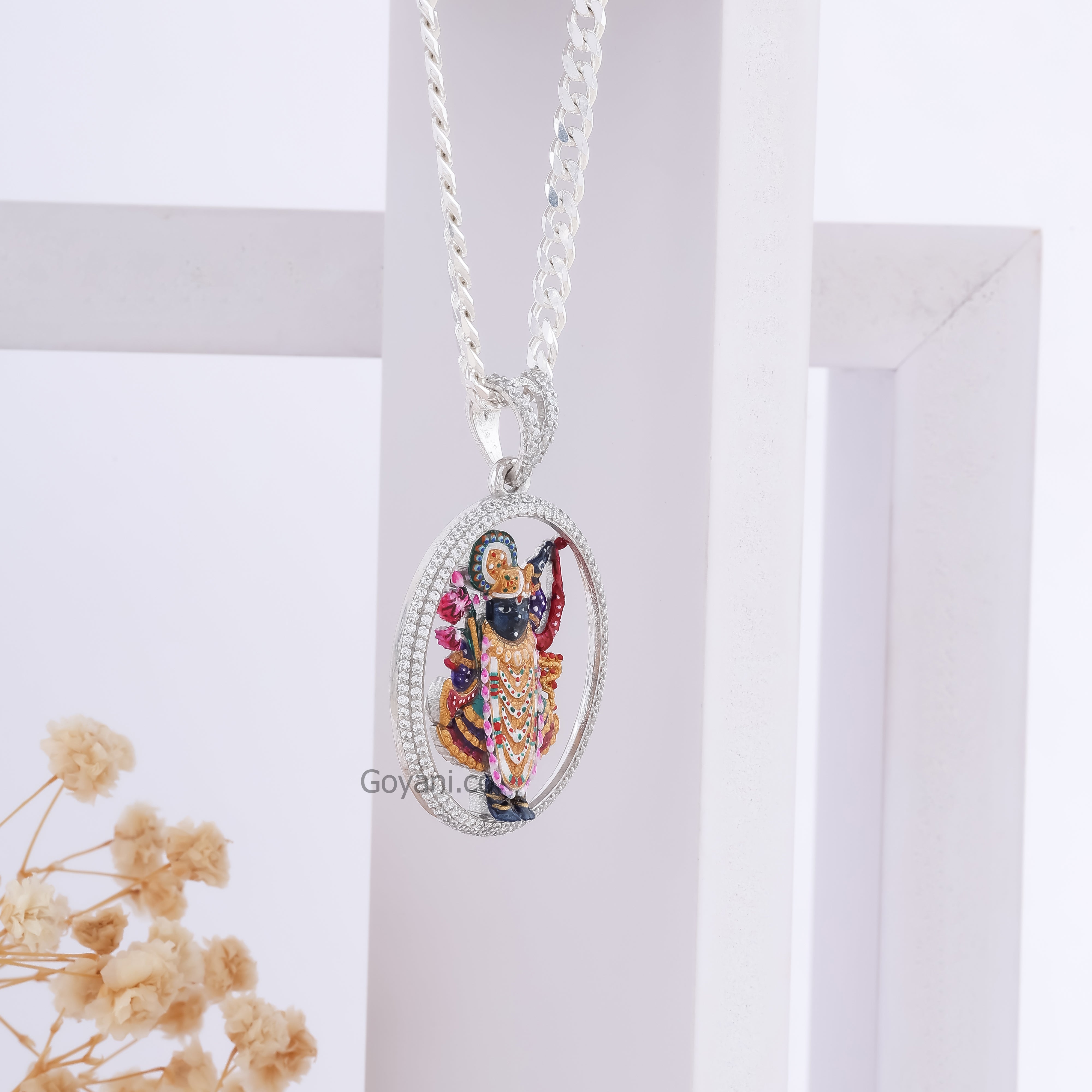 Shrinathji Enamel 925 Silver Pendant: