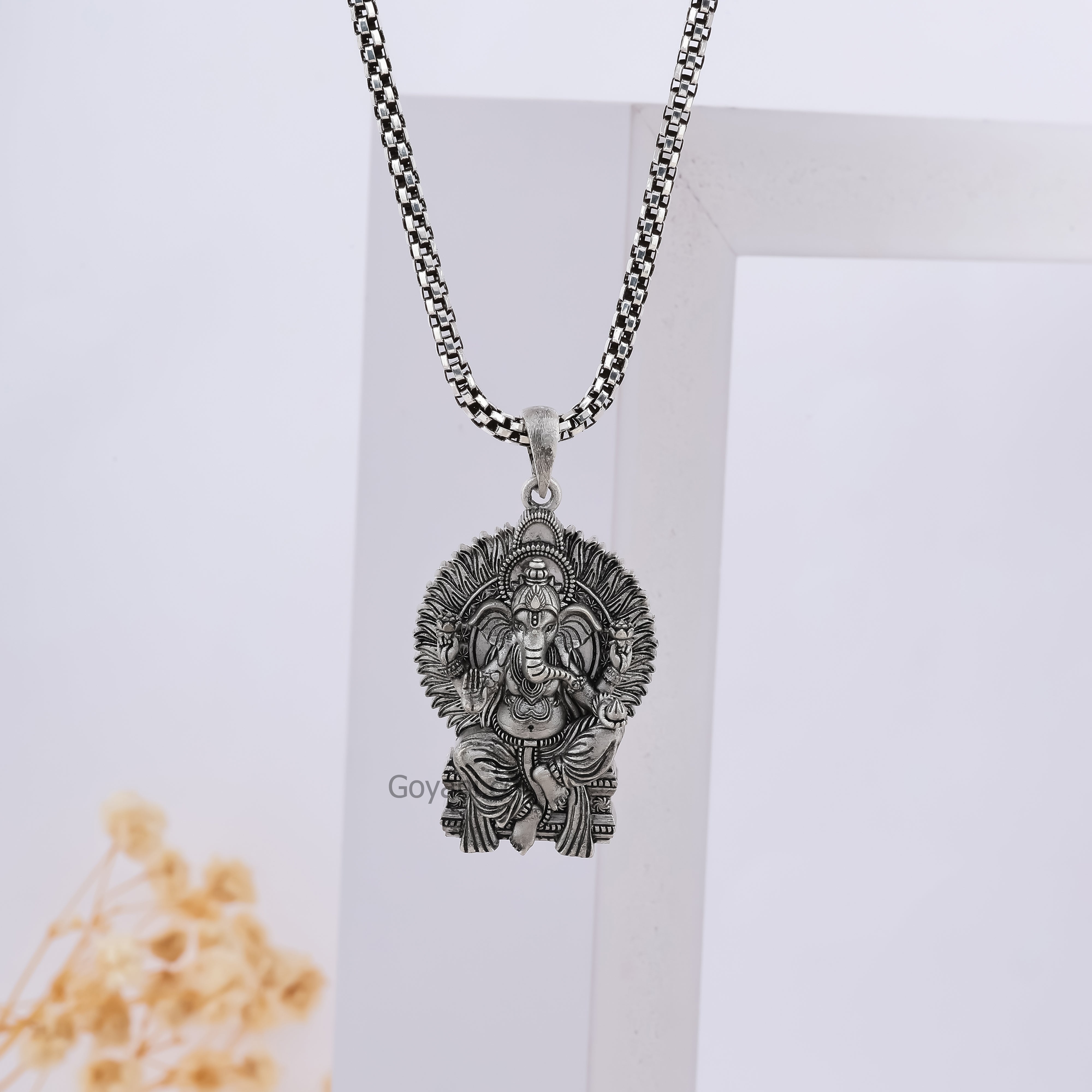 The Royal Seat: 925 Silver Ganeshji in Singhasan Pendant