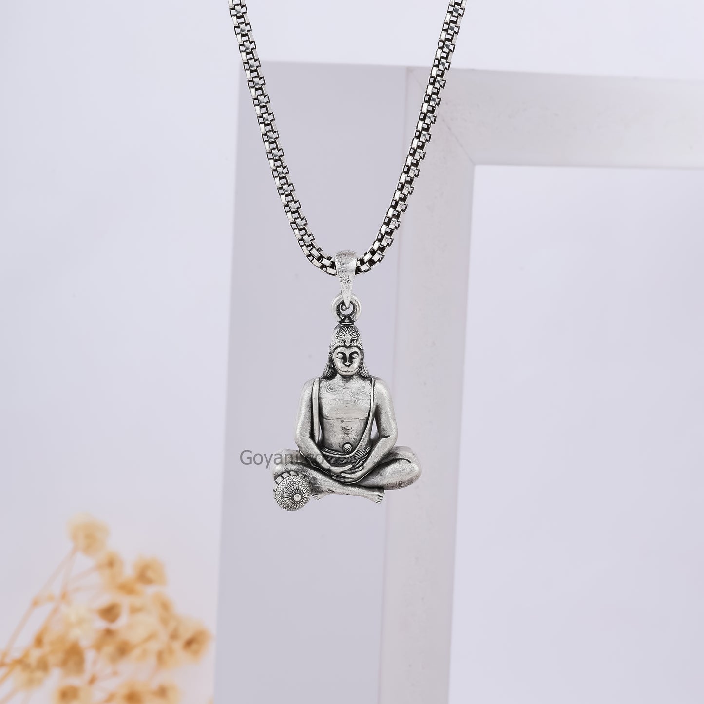 Silver Moraribapu Meditating Hanumanji Pendant