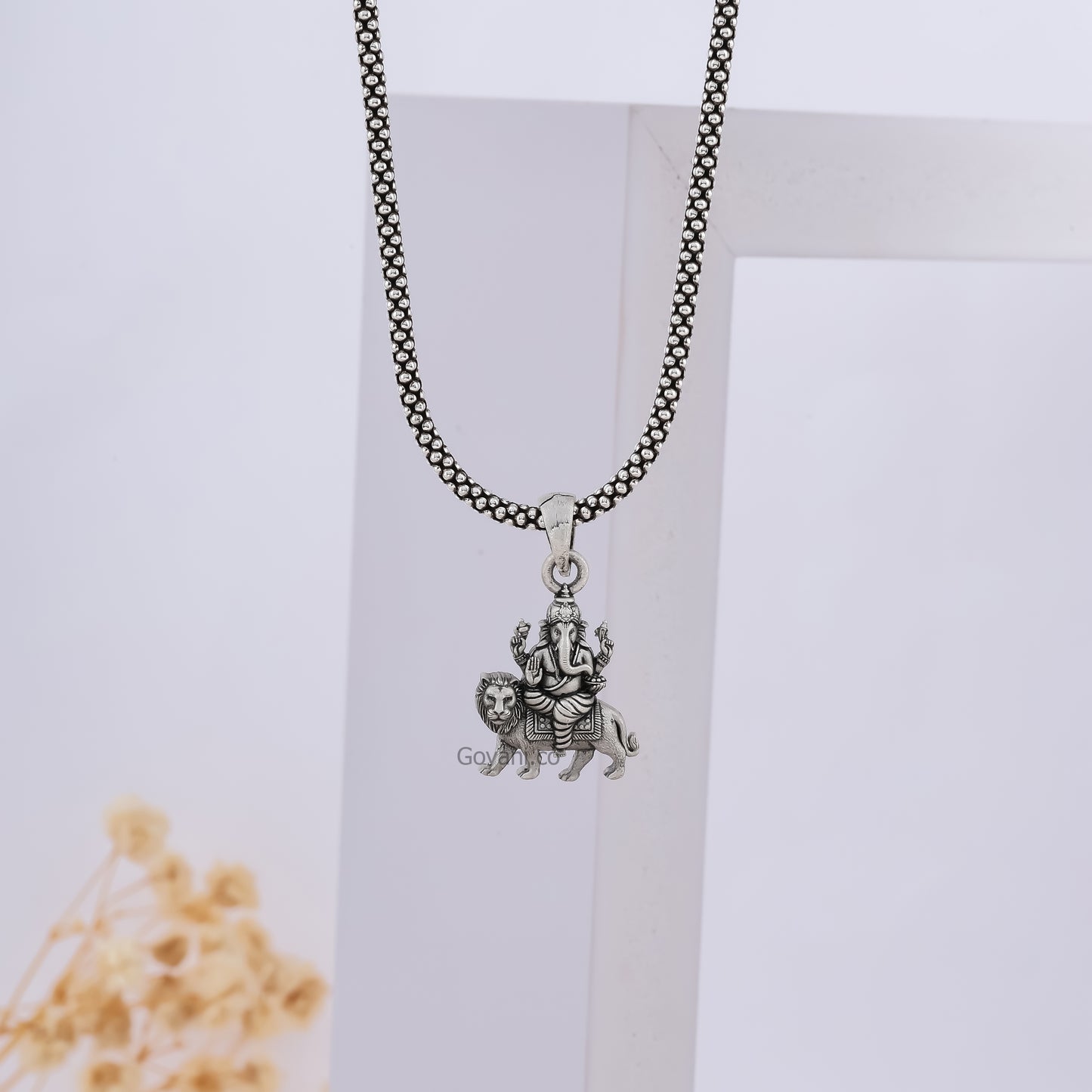 Silver Heramba Ganesha Seated on Lion Pendant