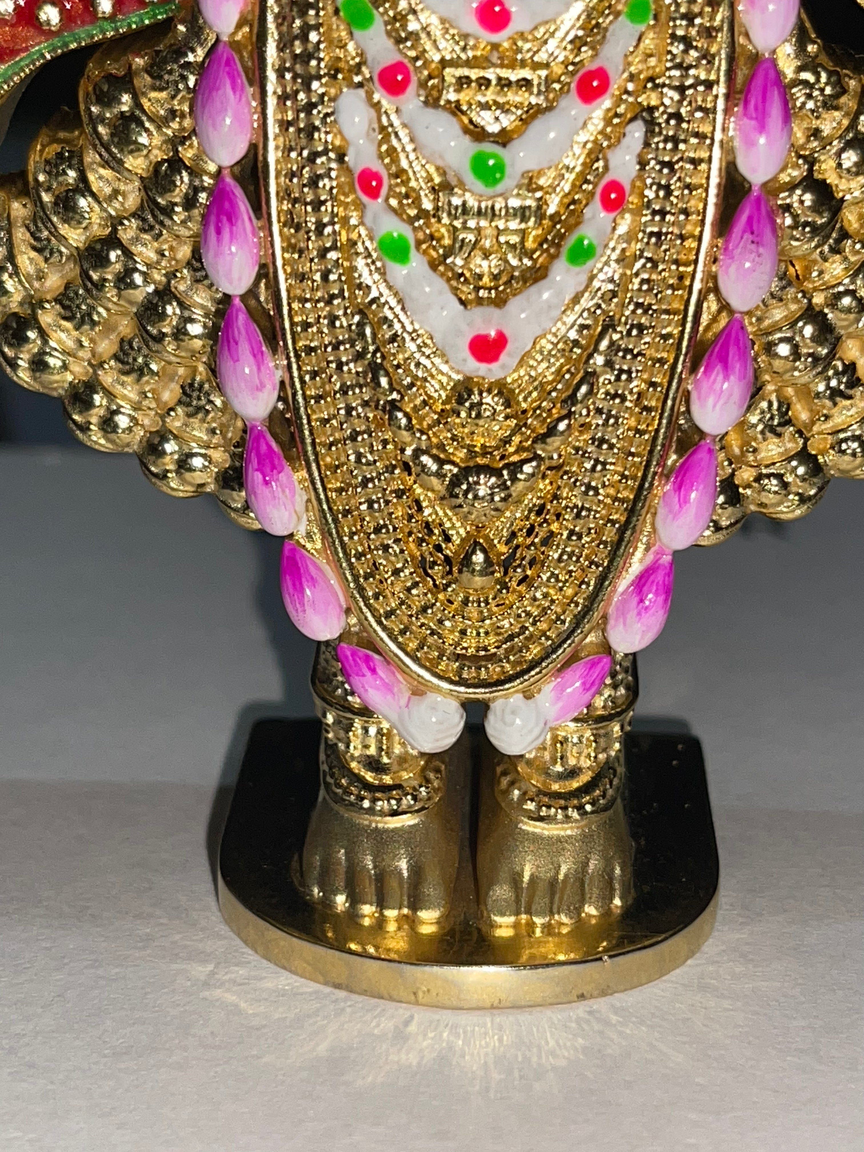 Shreenathji Murti Pure 925 Sterling Silver Idol | Gold Polish + Meena (Mina) Work | Nathdwara Srinathji Krishna Mandir Pooja Gift