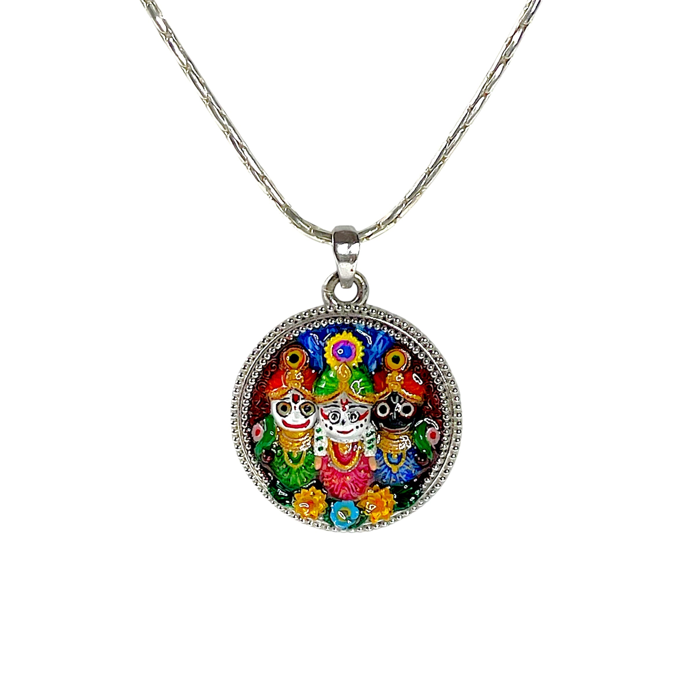 925 Sterling Silver Jagannath Balabhadra Subhadra Mina Pendant | Puri Jagannath Divine Trinity Locket for Men & Women
