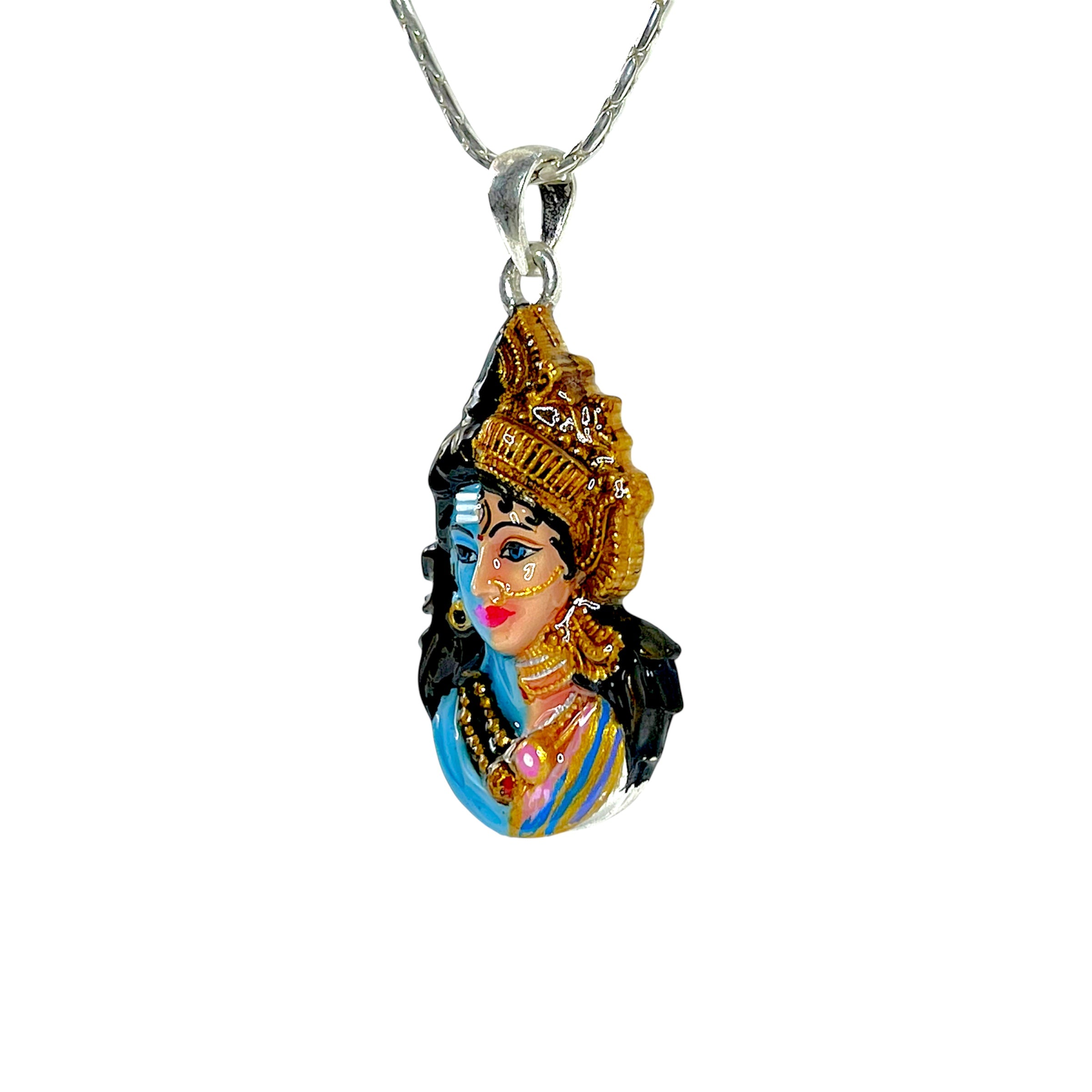 Handcrafted Ardhanarishvara silver locket angle