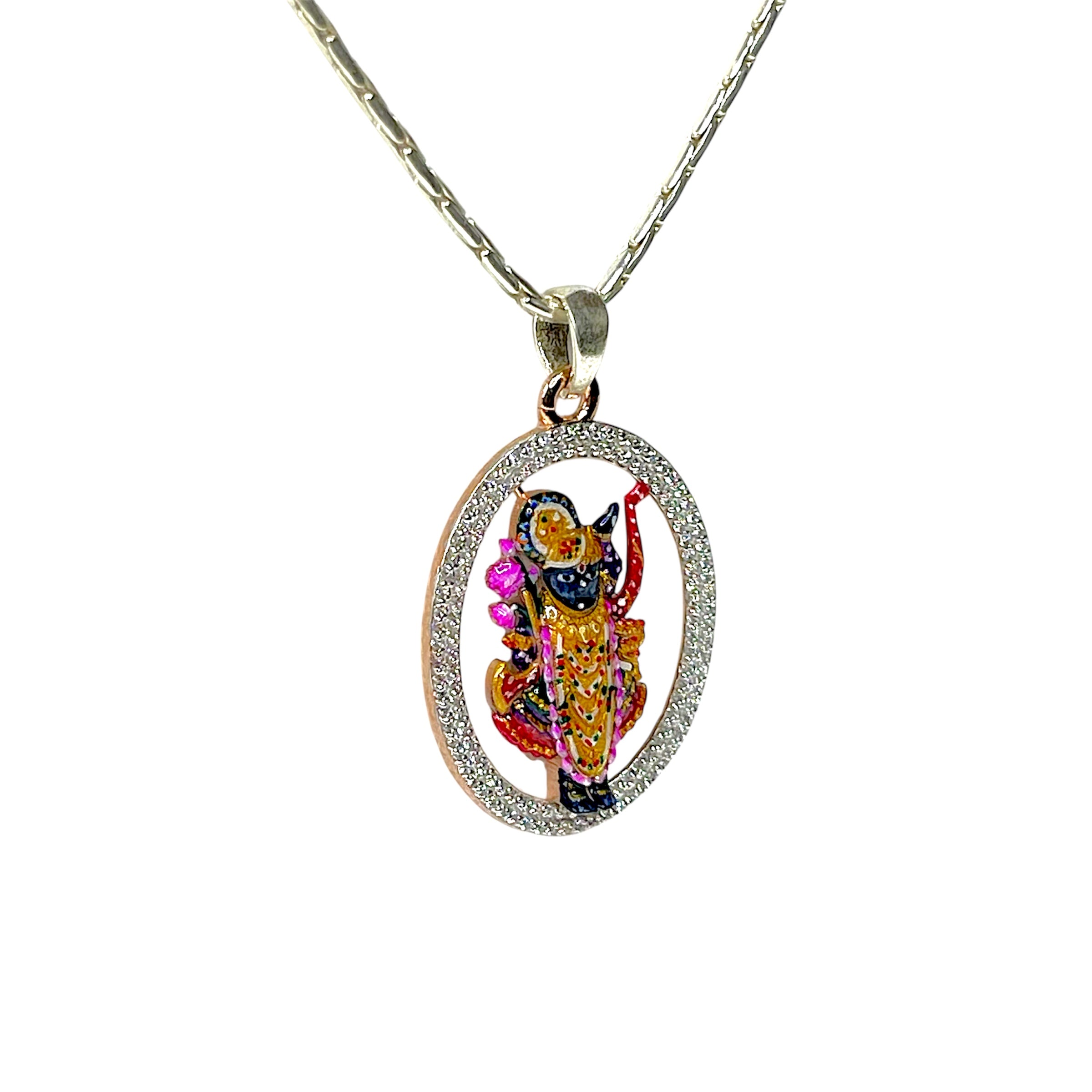 925 silver Shrinathji Krishna locket diamond detail