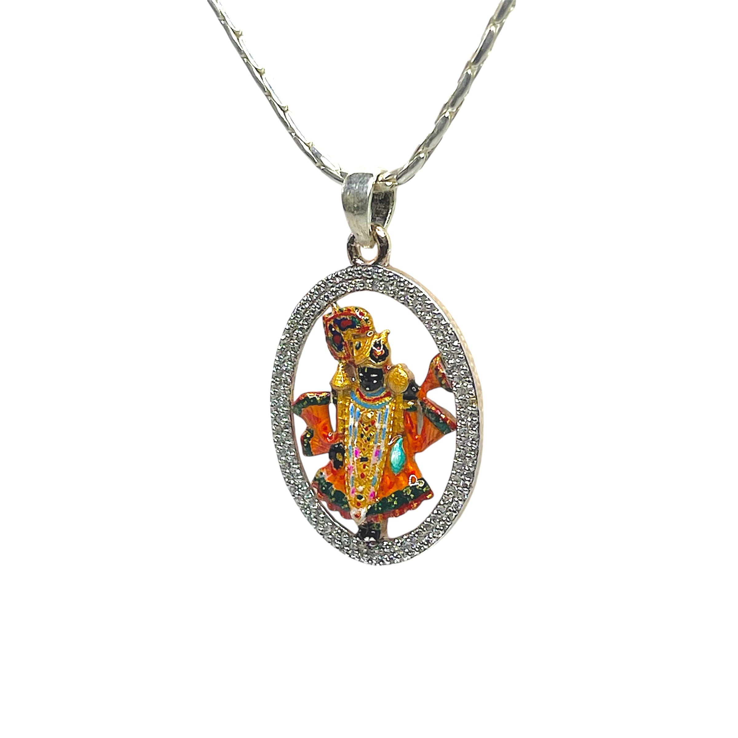 925 silver Krishna locket diamond detail