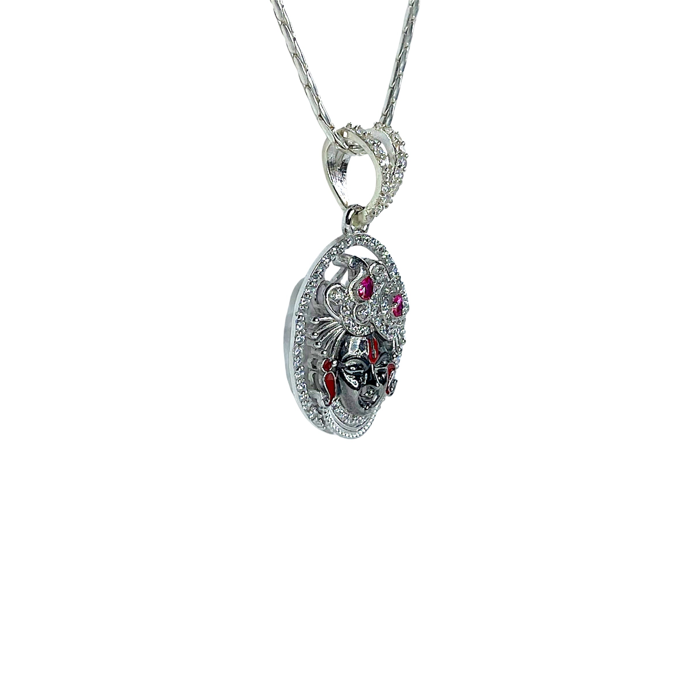 925 silver Krishna locket diamond detail