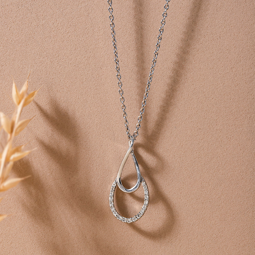 Sterling Silver Diamond Raindrop Chain Pendant