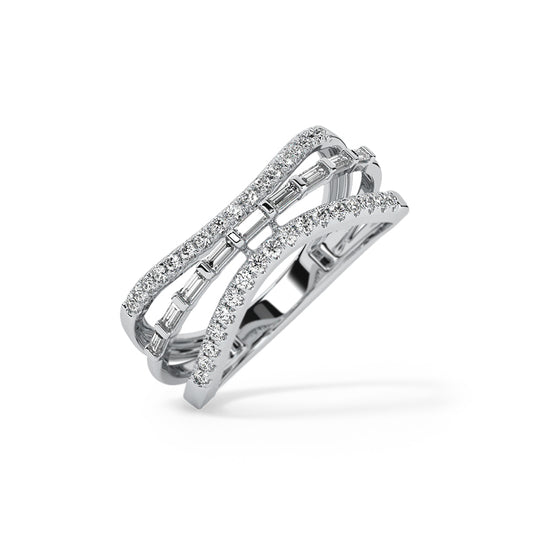 Trio Ripple Sterling Diamond Silver Ring