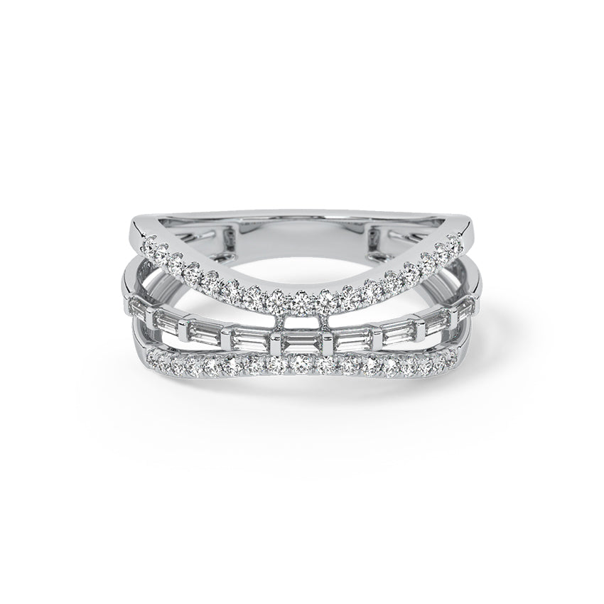 Trio Ripple Sterling Diamond Silver Ring