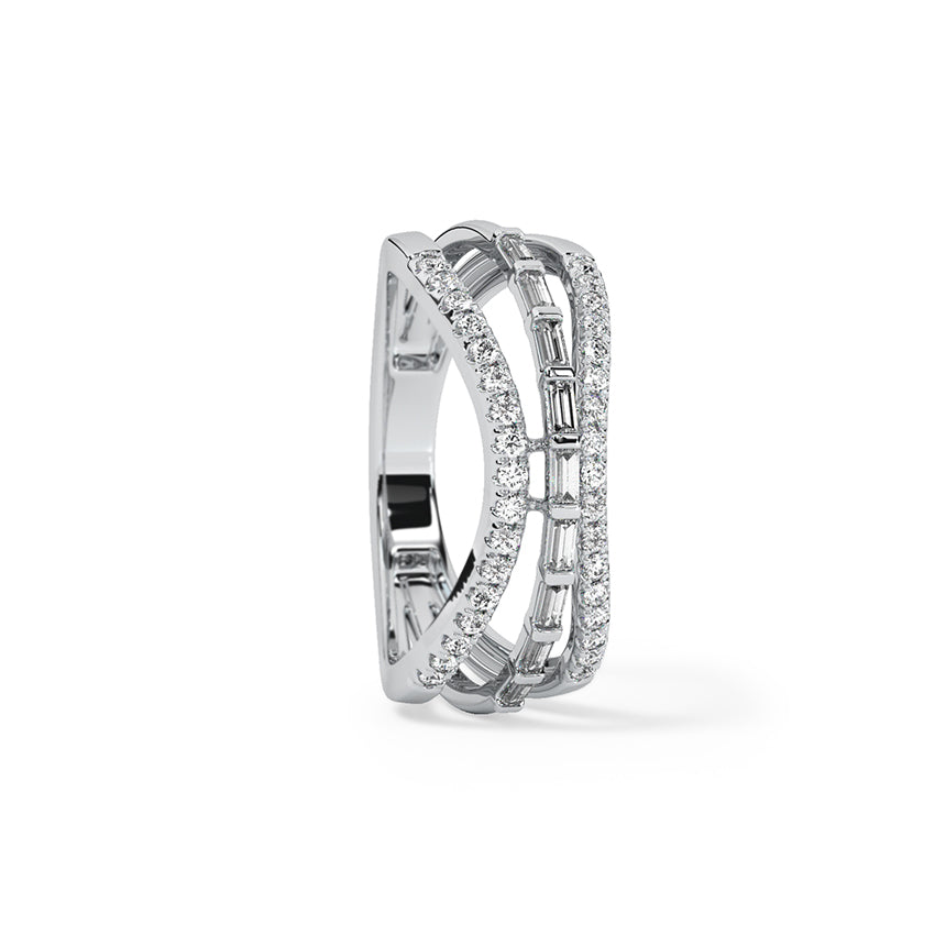 Trio Ripple Sterling Diamond Silver Ring