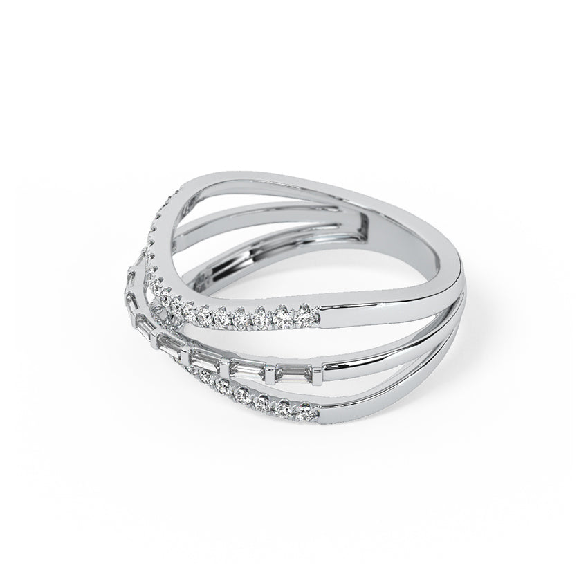 Trio Ripple Sterling Diamond Silver Ring