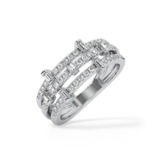 Triple Gleam Row Baguette Diamond Eternity Ring Sterling Silver Ring