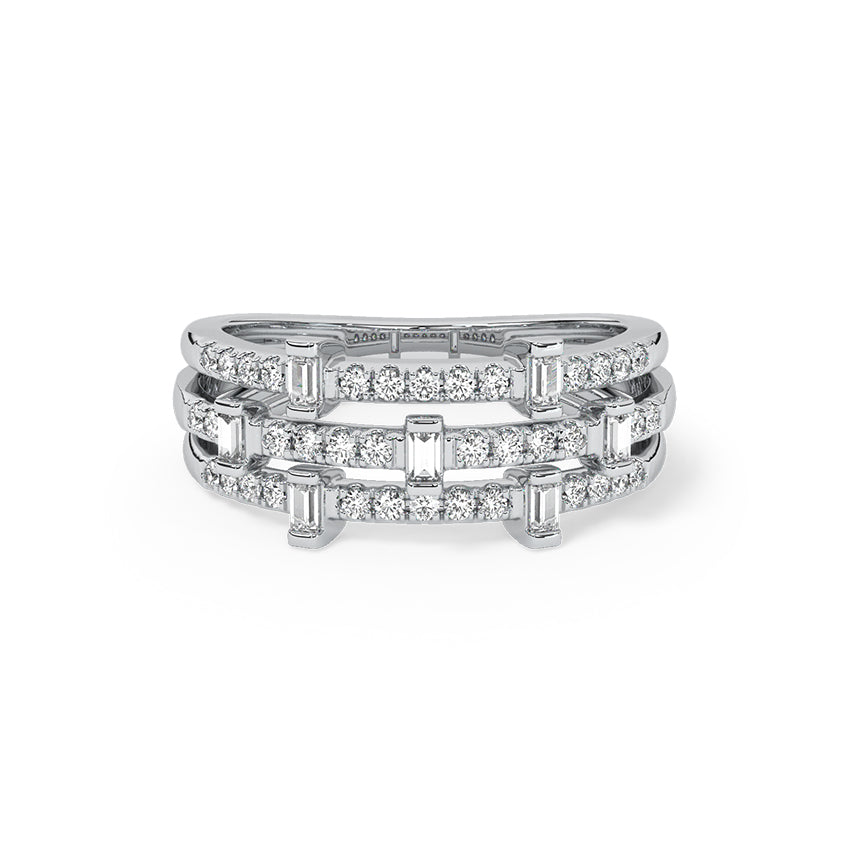 Triple Gleam Row Baguette Diamond Eternity Ring Sterling Silver Ring