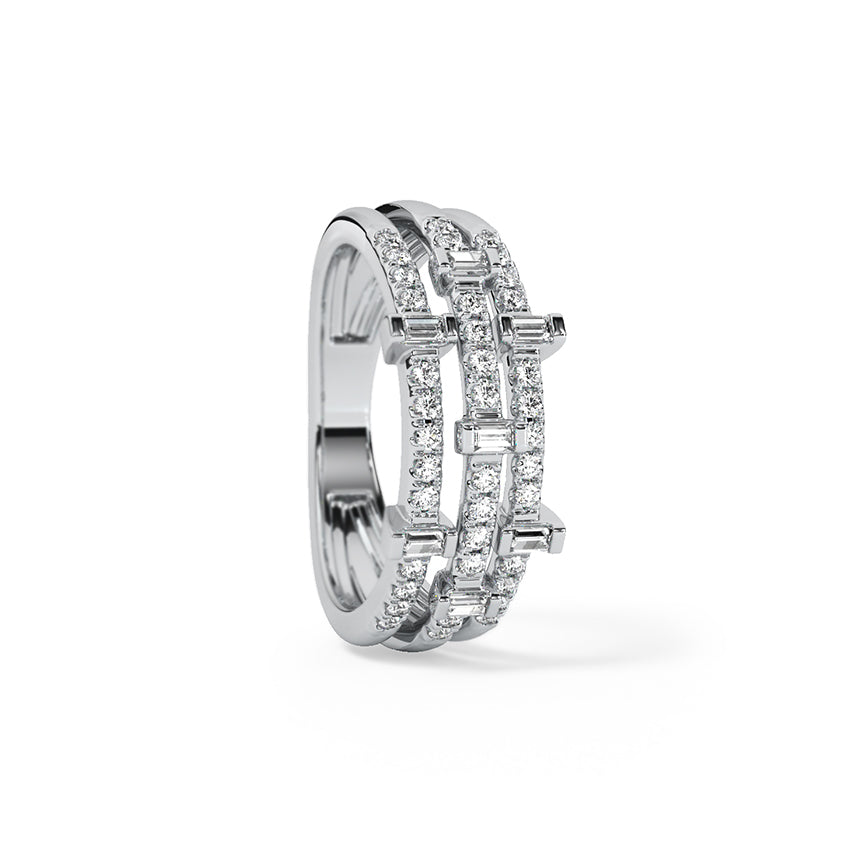 Triple Gleam Row Baguette Diamond Eternity Ring Sterling Silver Ring