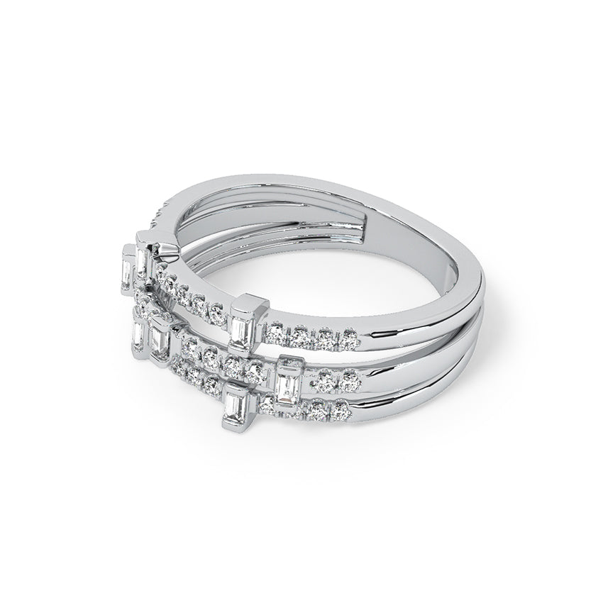 Triple Gleam Row Baguette Diamond Eternity Ring Sterling Silver Ring