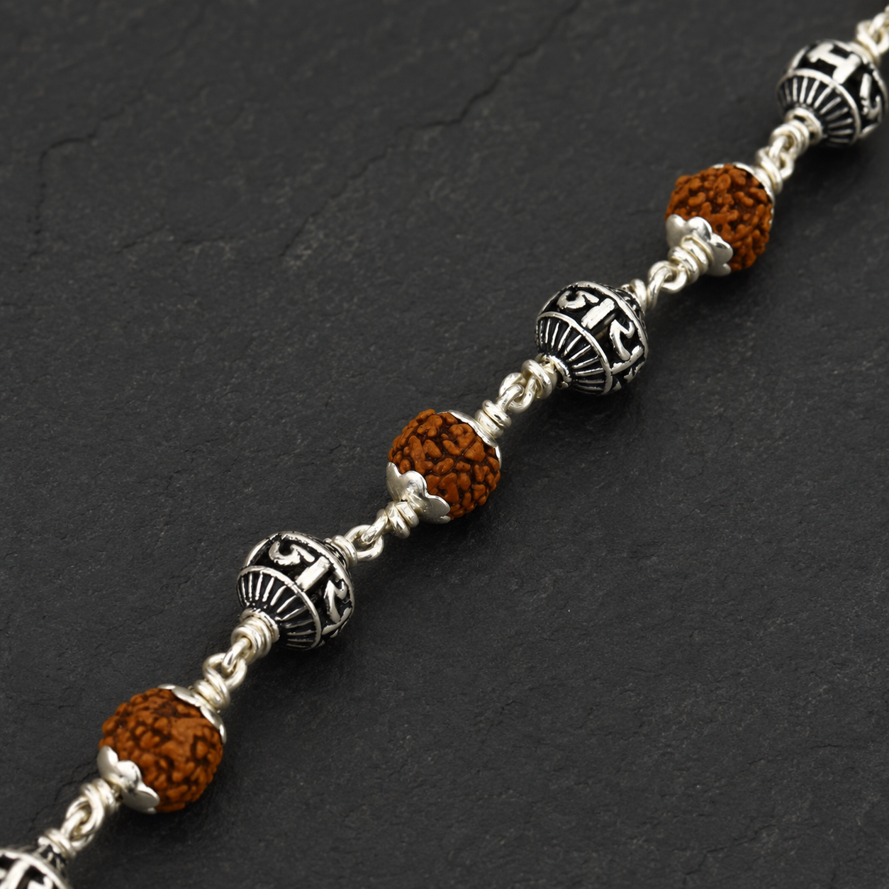 Rudraksha bracelet with six Jay Shree Ram 925 silver beads