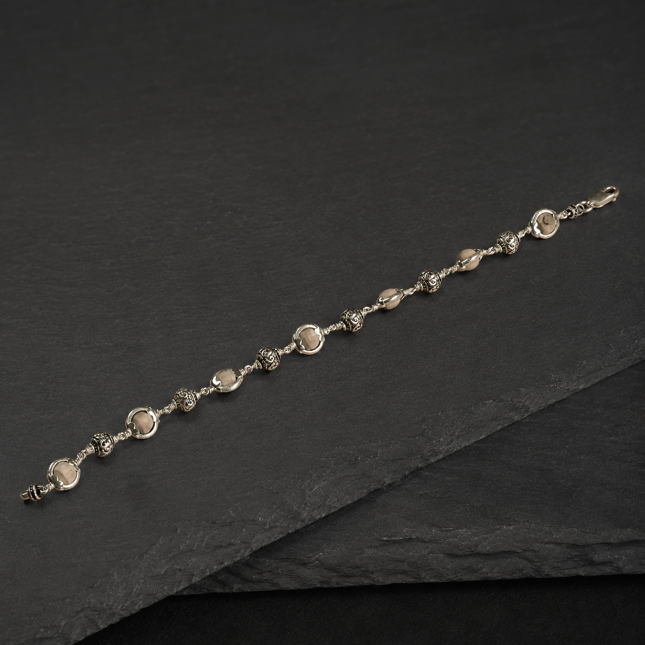 Natural 6 mm Tulsi beads with individual sterling silver capping