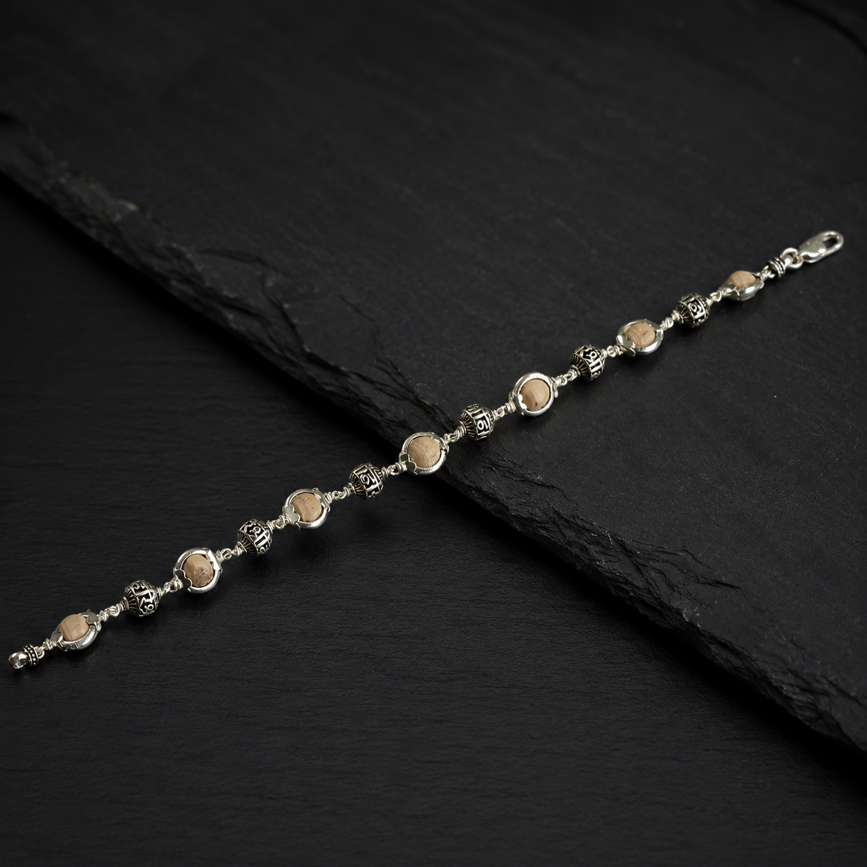 Natural 6 mm Tulsi beads with individual sterling silver capping