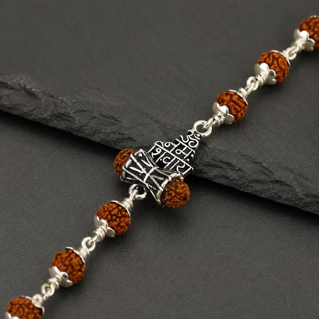 Om Namah Shivaya Rudraksha bracelet handcrafted in 925 sterling silver