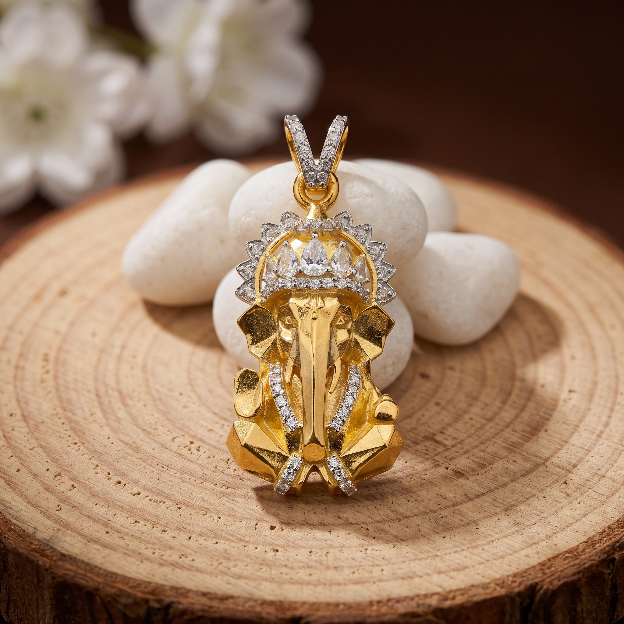 Radiant Ganesh 925 silver gold plated pendant front view