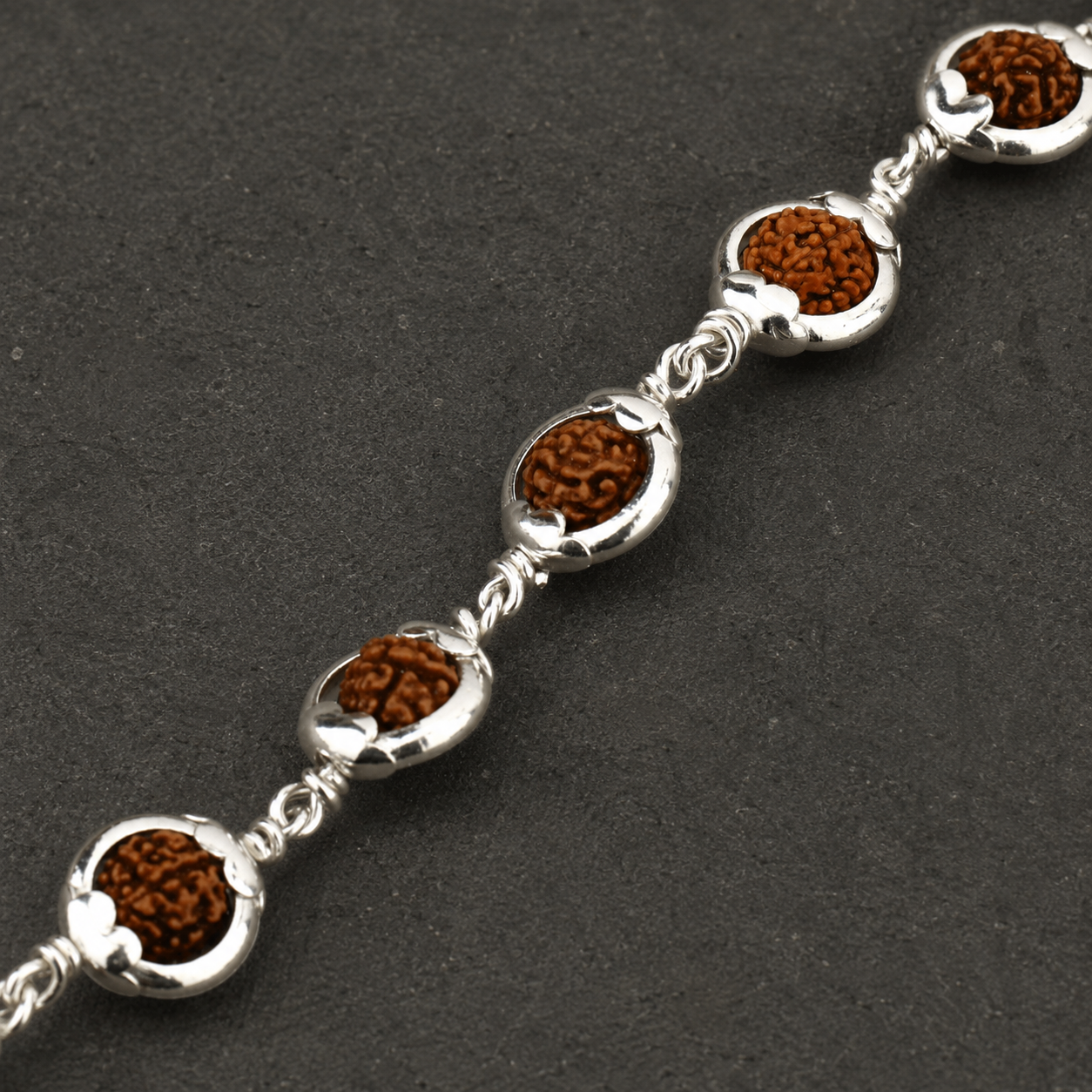 Rudraksha bracelet with 12 beads and 925 sterling silver capping,