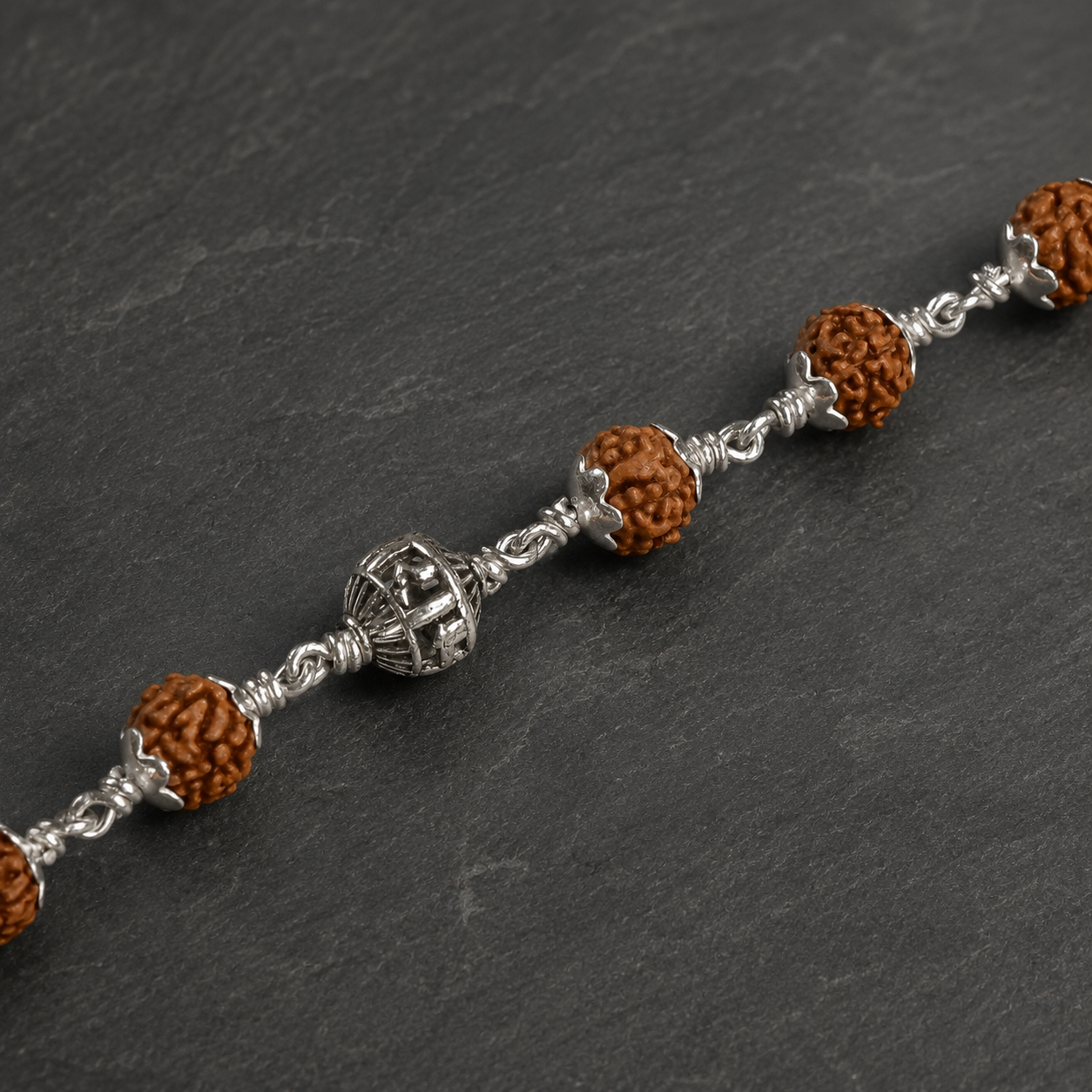 Rudraksha bracelet with 925 silver Jai Shri Ram beads by Divine Roopam,