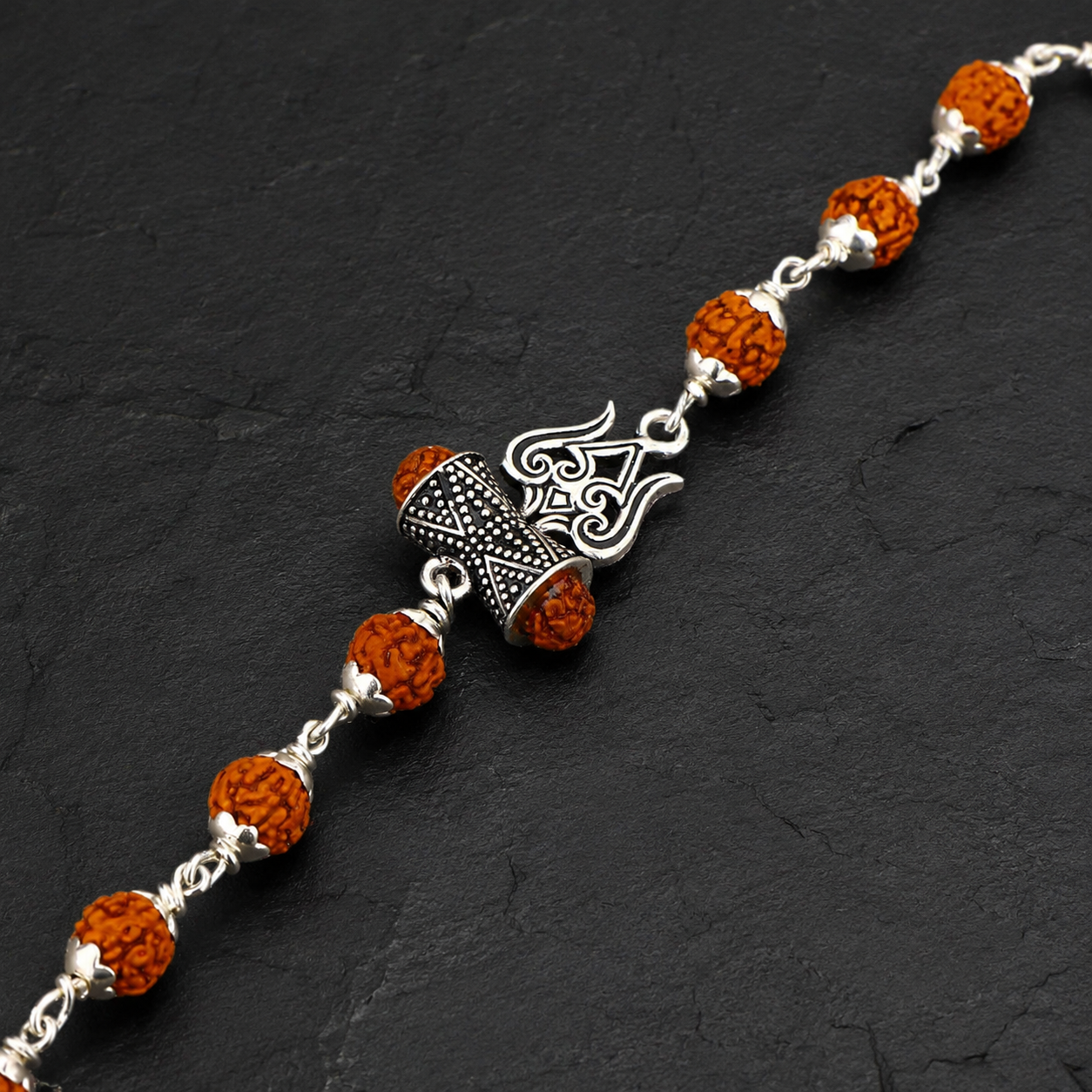 Trishul Damru Rudraksha bracelet crafted with 925 sterling silver