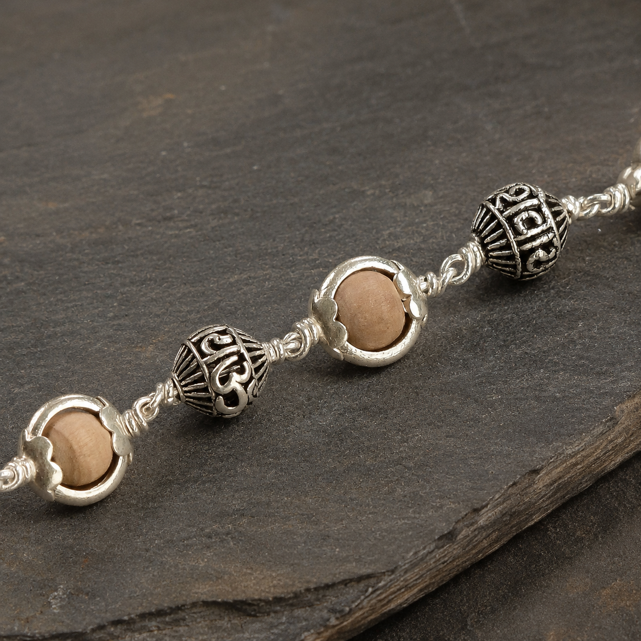 Tulsi bracelet with 925 silver Om Namah Shivay beads