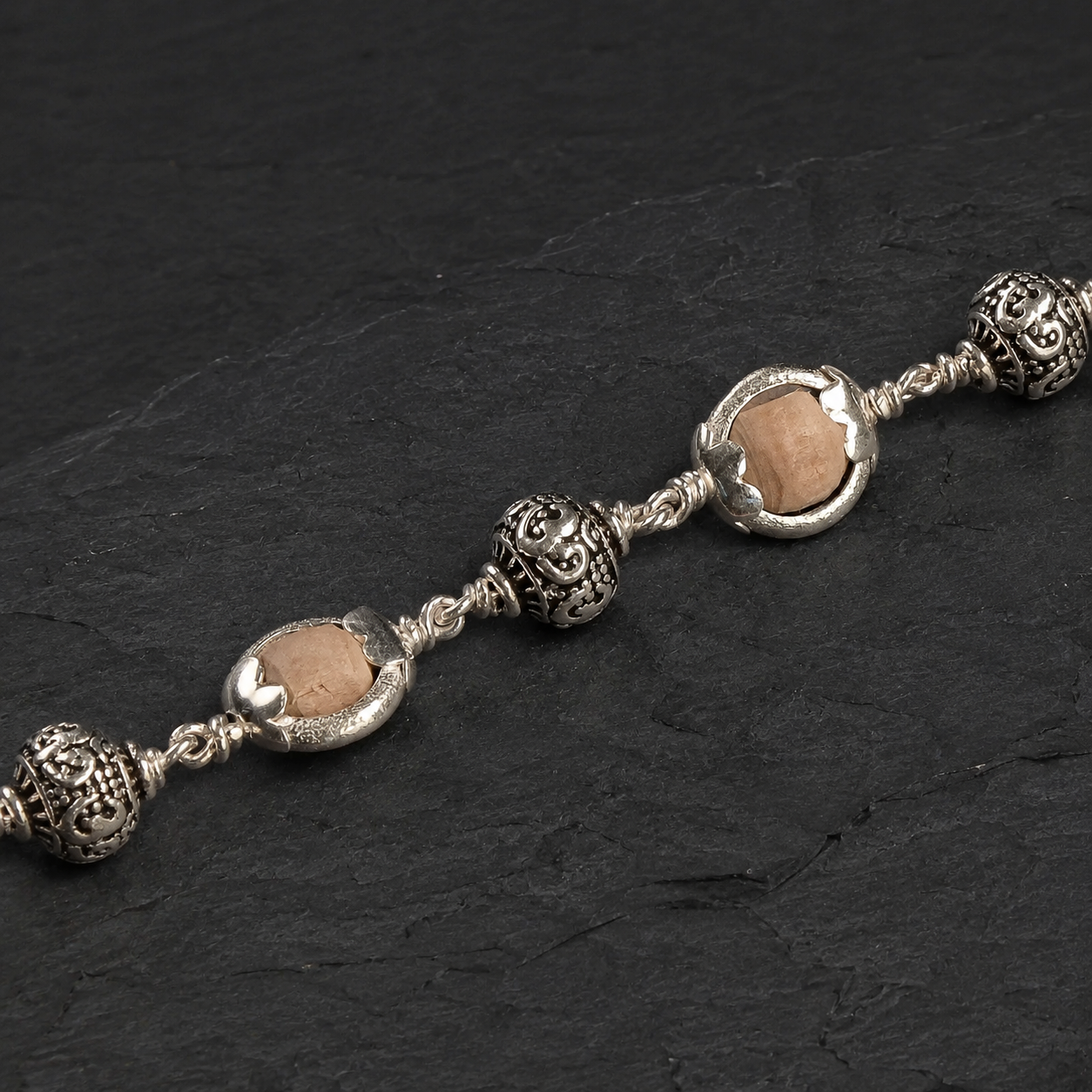 Tulsi capping bracelet with 925 silver Om beads,